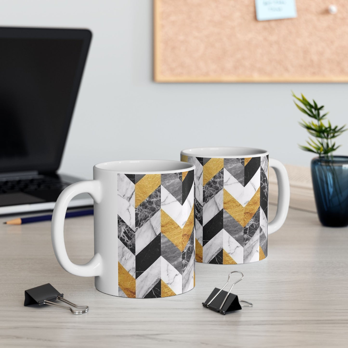 Luxurious Chevron Ceramic Mug - Marble & Gold Design (11oz, 15oz)