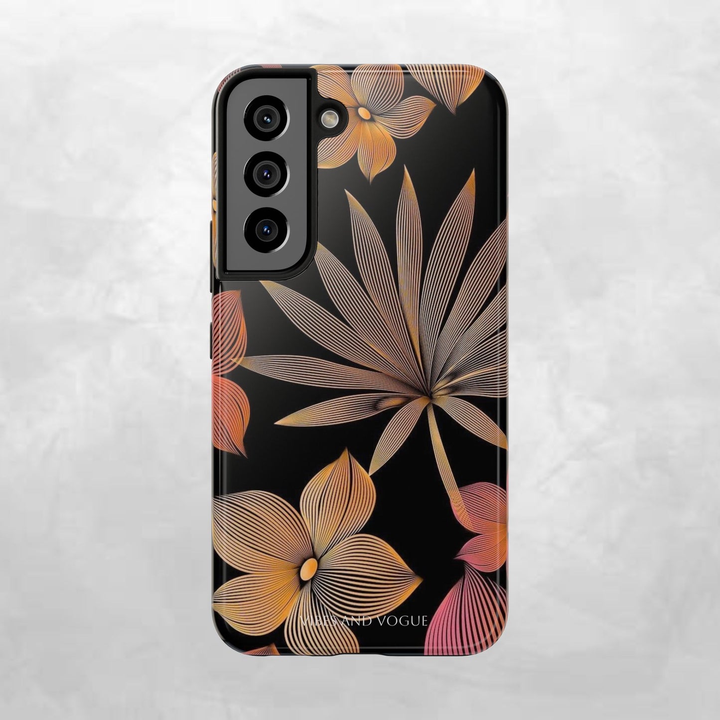 Tough Phone Case — Botanical Line Art Floral Design (Black & Copper)