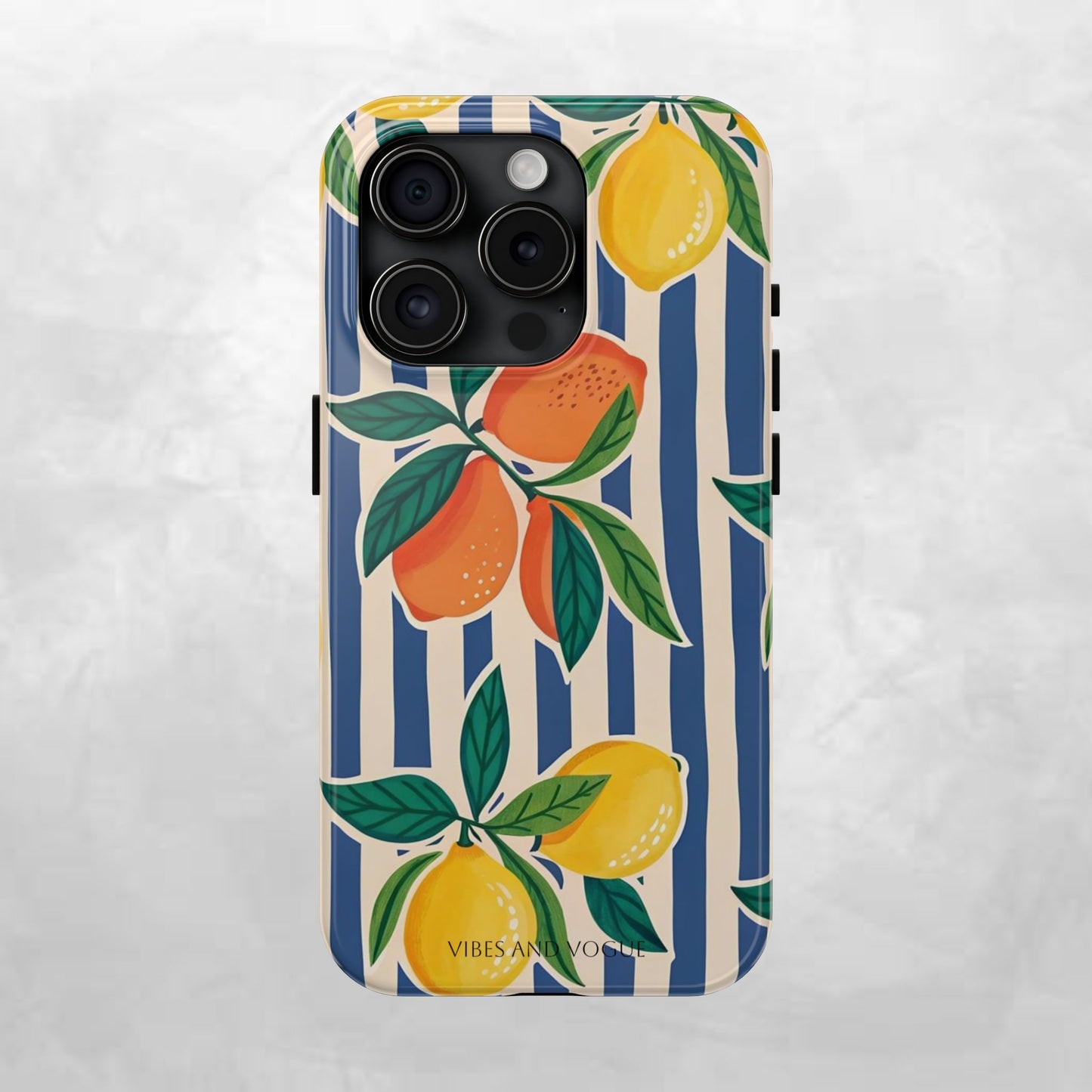 Lemon & Orange Stripe Tough Phone Case — Vibrant Citrus Pattern Protective Cover