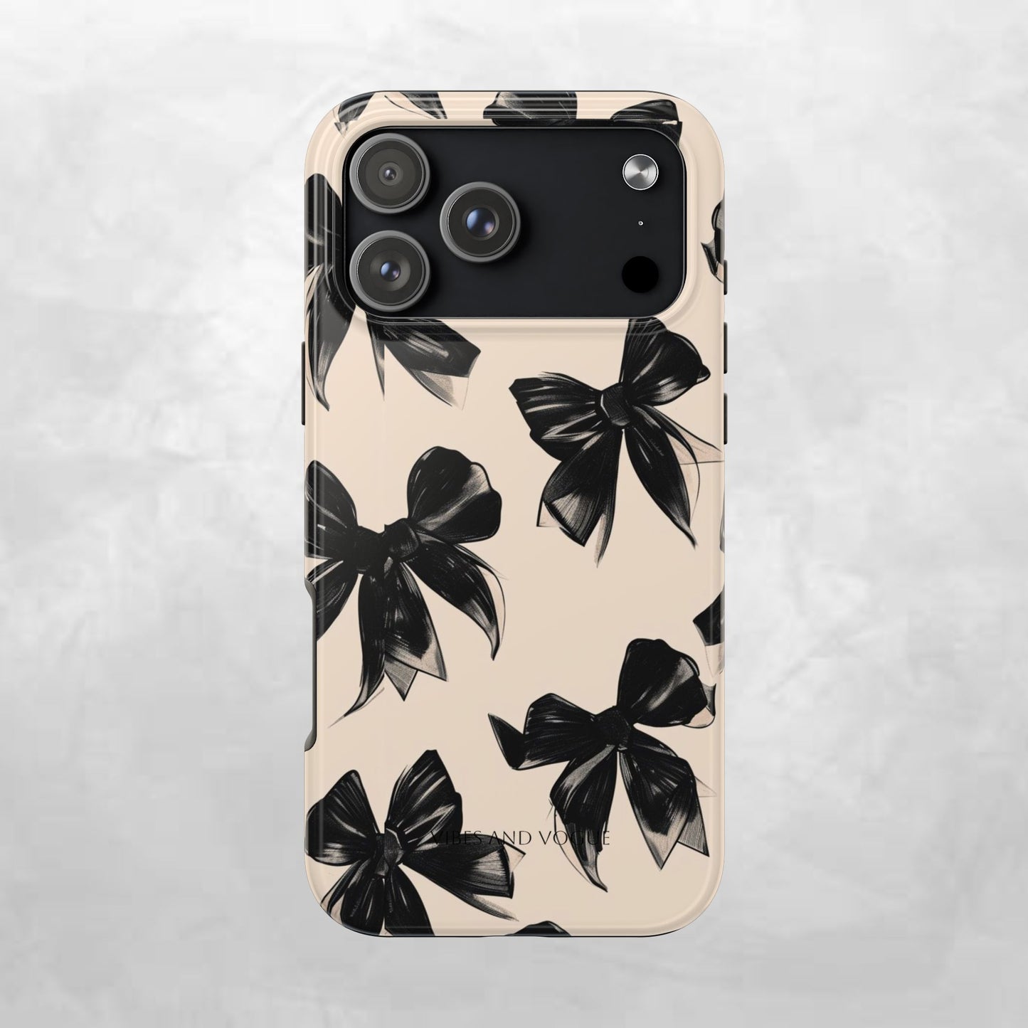 Tough Phone Case — Black Bow Pattern on Nude Background