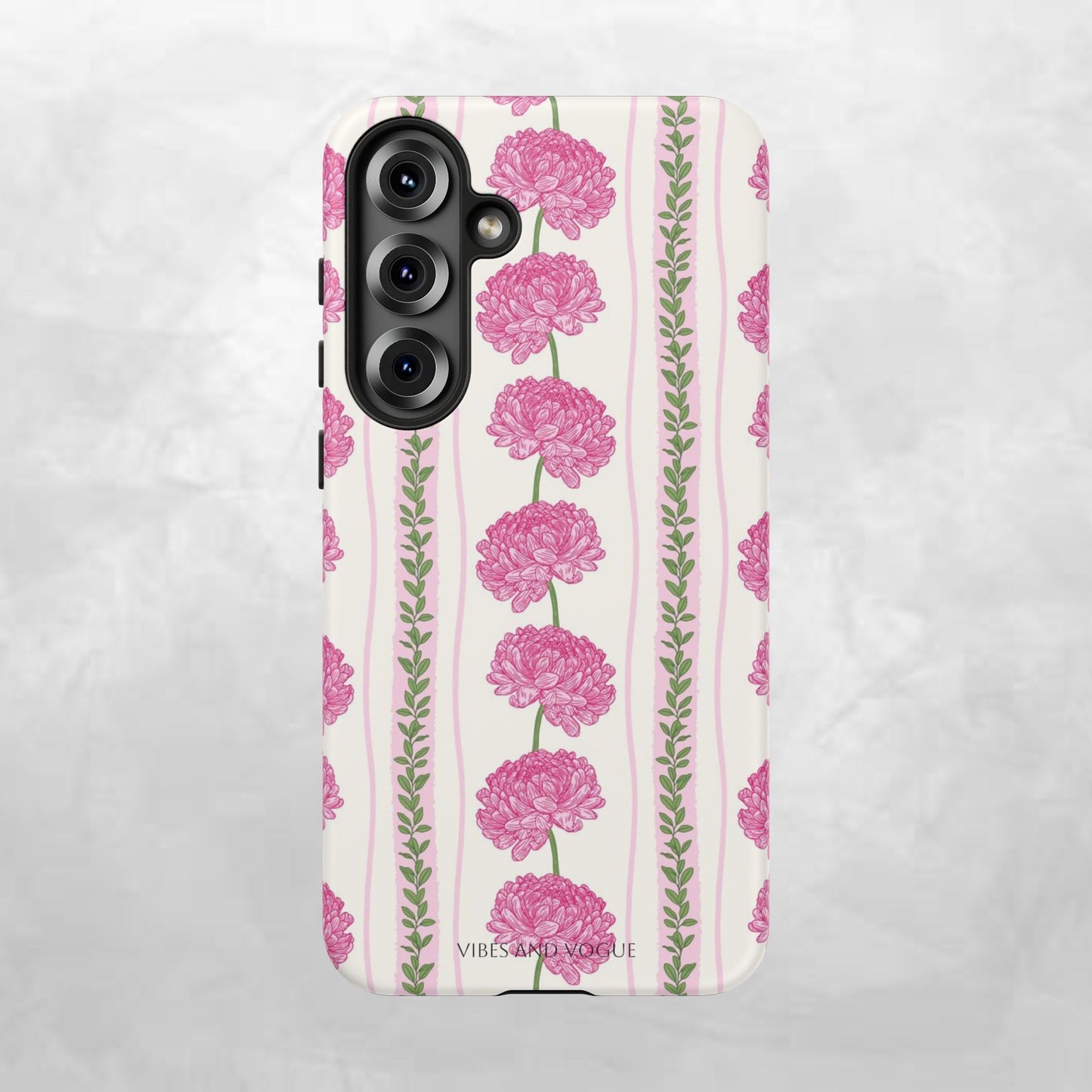 Floral Carnation Phone Case — Pink Vintage Stripe Tough Case