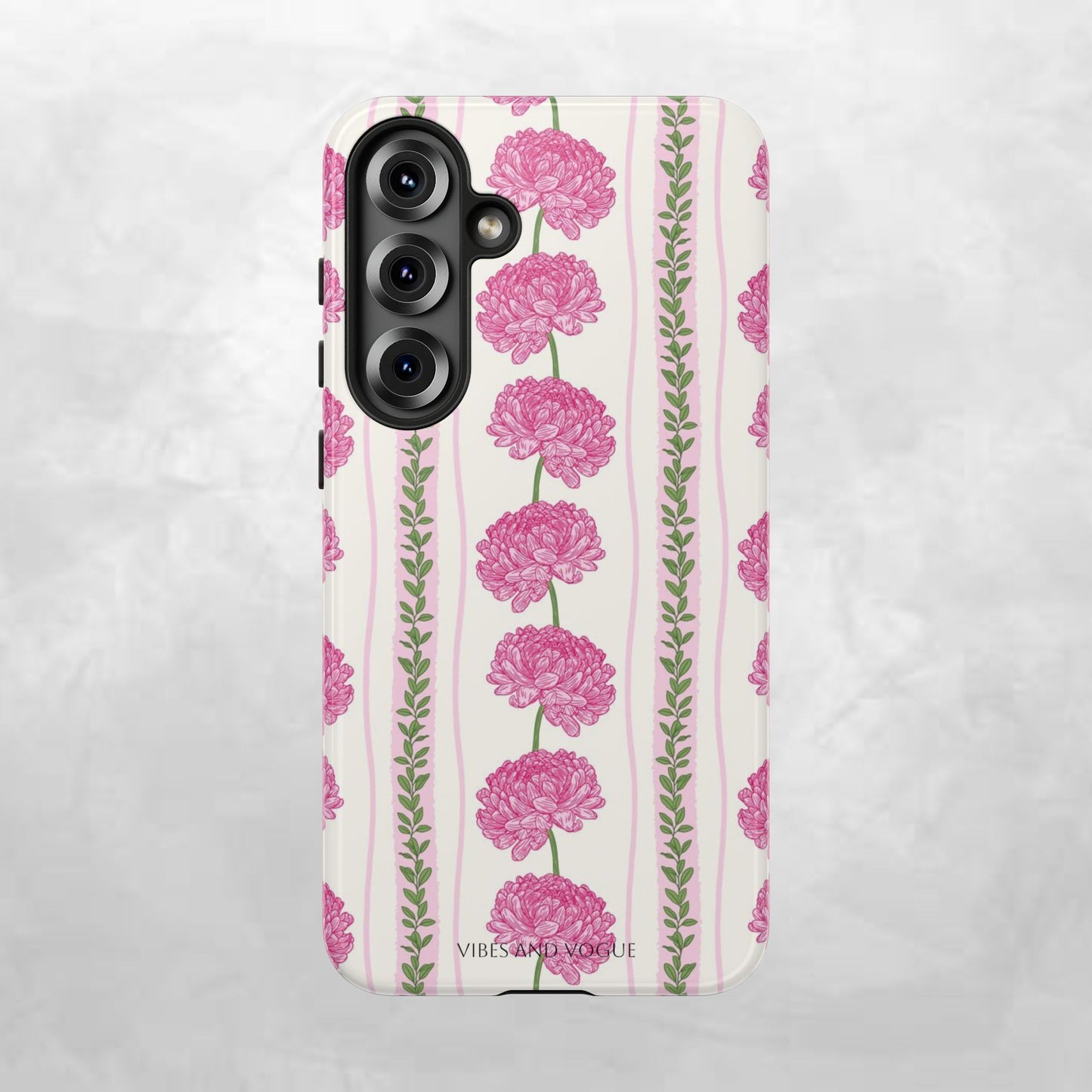 Floral Carnation Phone Case — Pink Vintage Stripe Tough Case