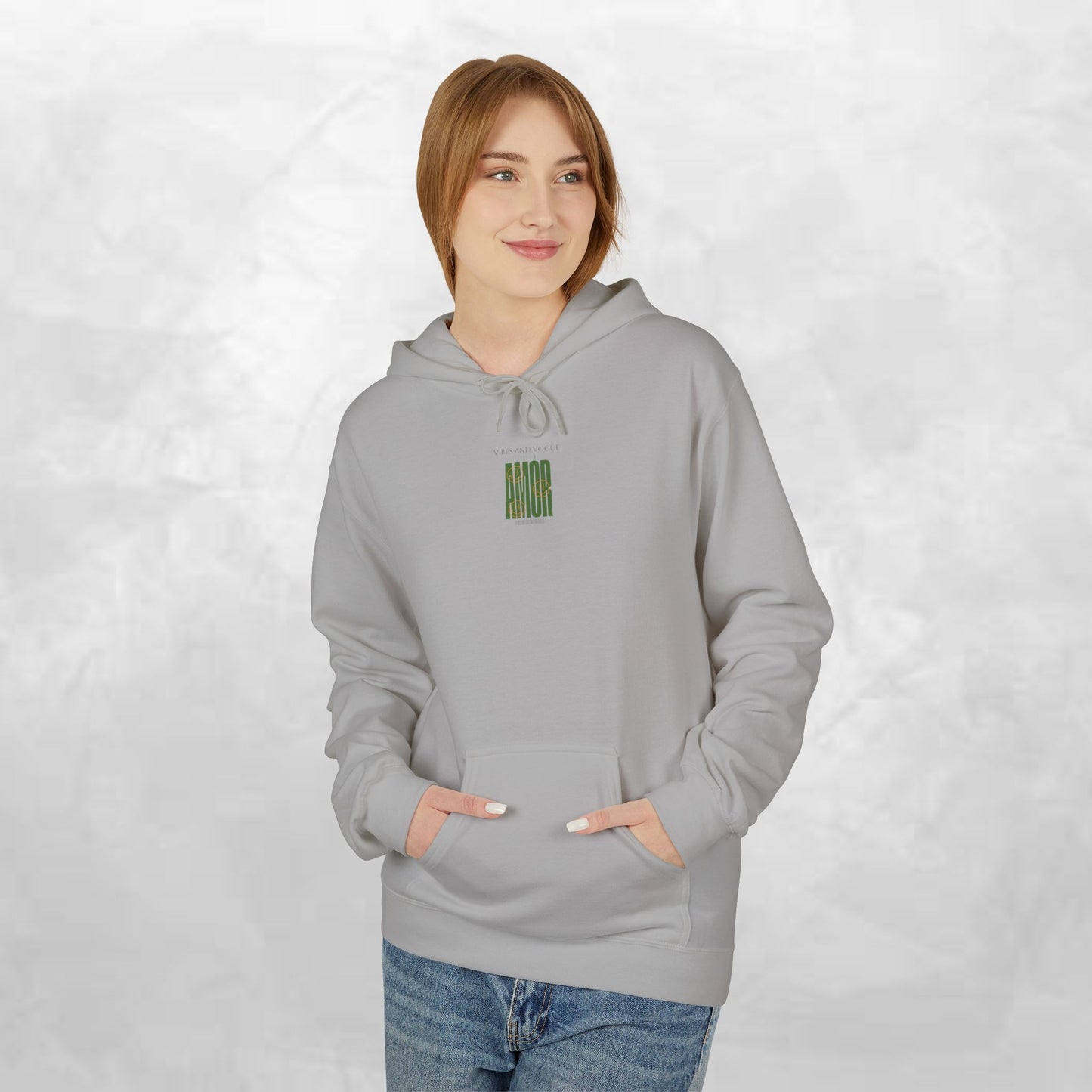 Amor Graphic Hoodie — Green Vintage Script Love Design