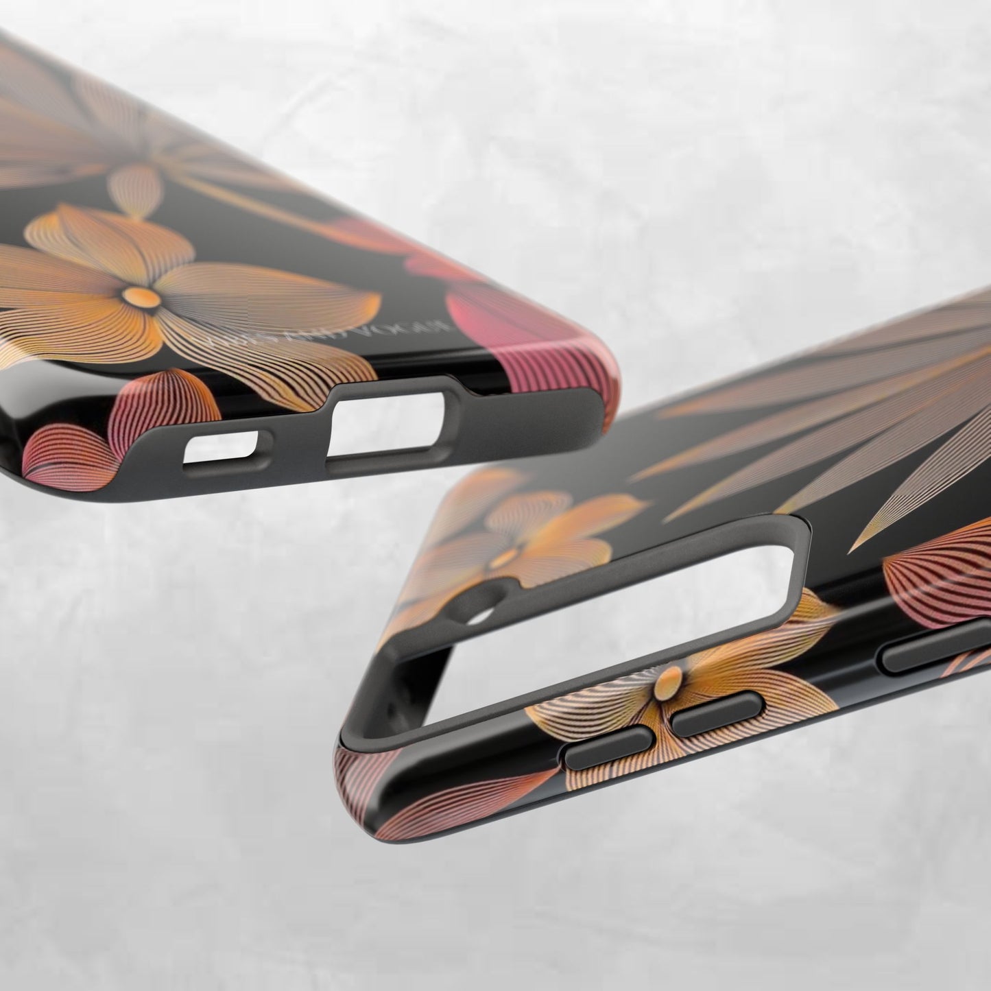 Tough Phone Case — Botanical Line Art Floral Design (Black & Copper)