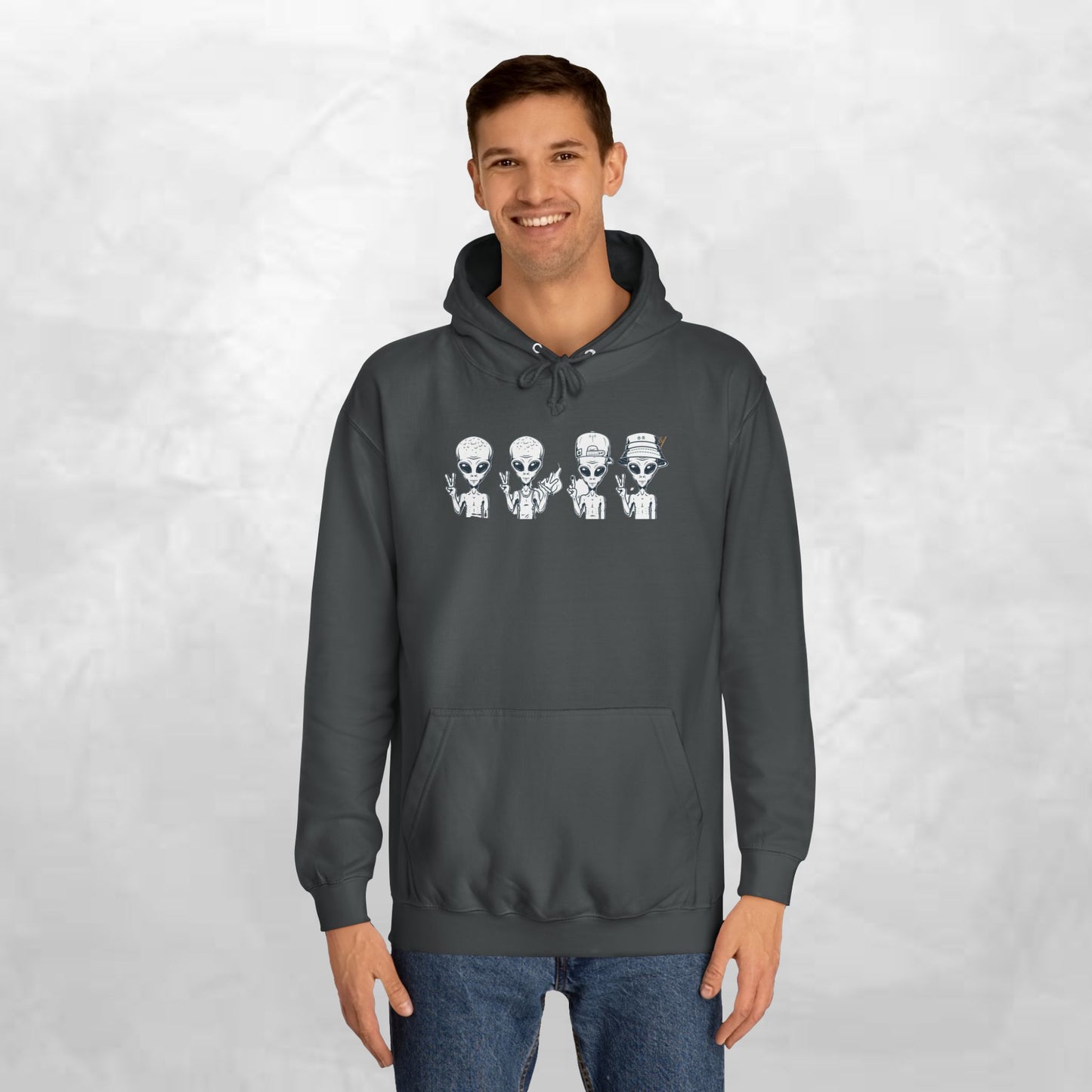 Retro Alien College Hoodie - Unisex Warm Sweatshirt for Campus Style