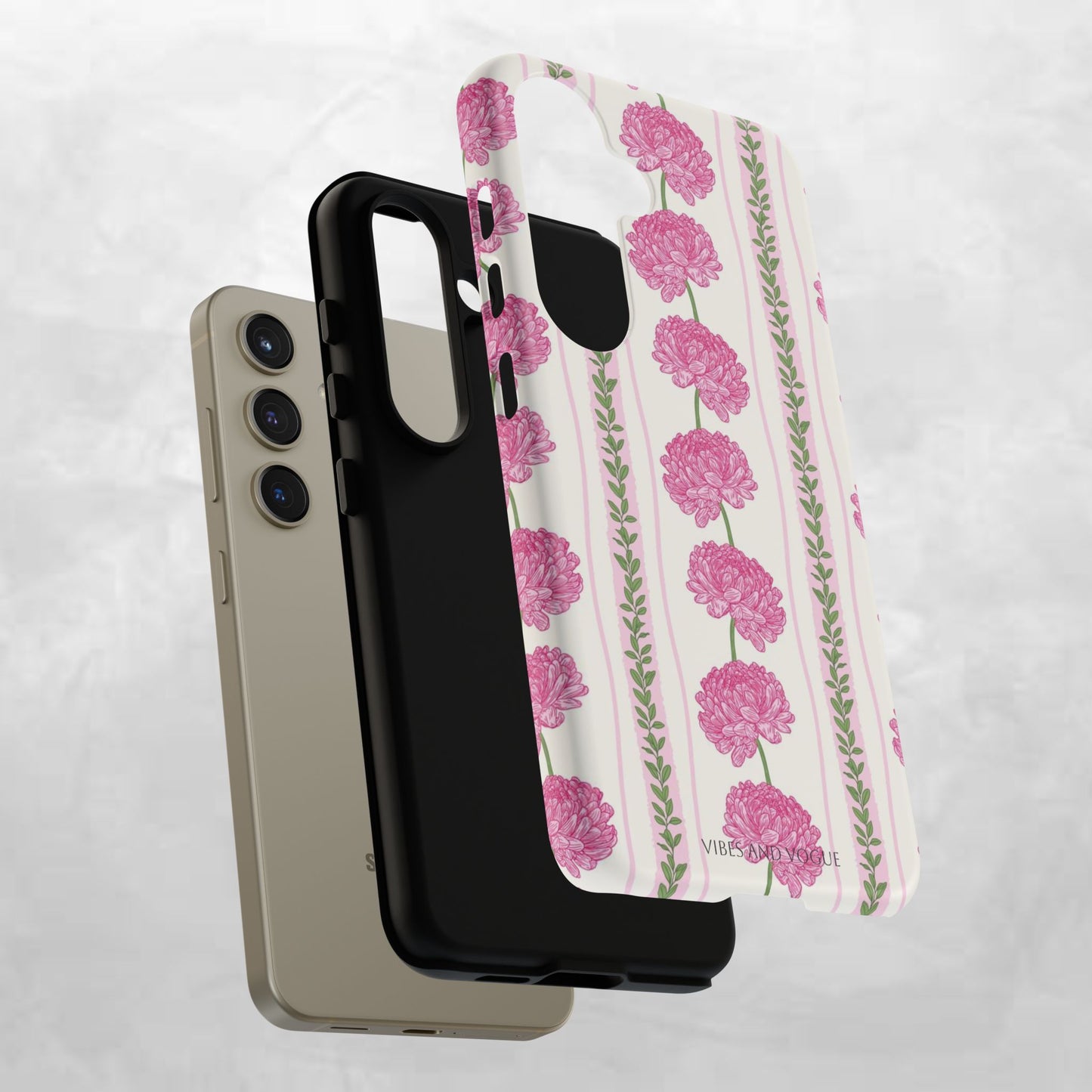 Floral Carnation Phone Case — Pink Vintage Stripe Tough Case