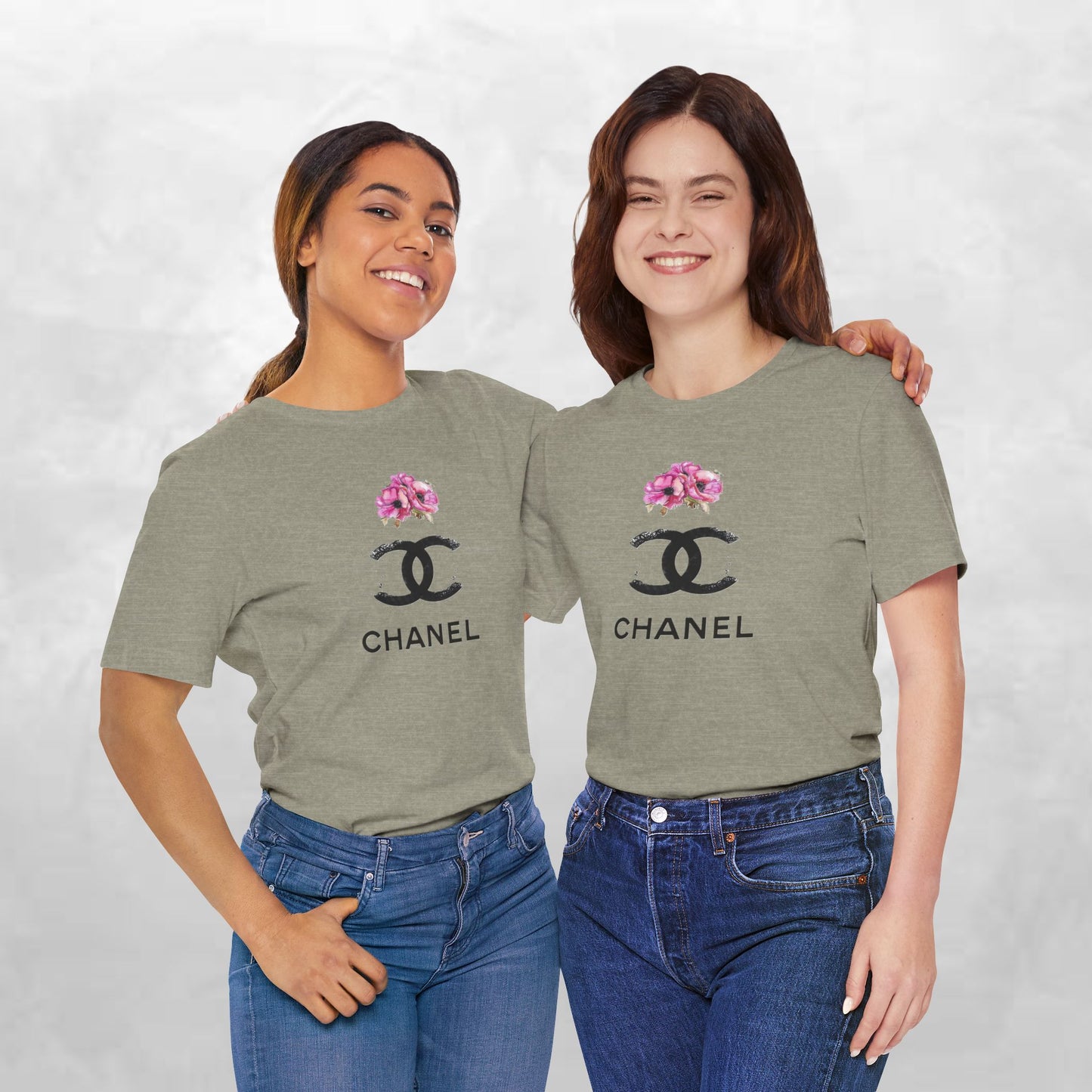 Chic Floral Logo Tee | Stylish Unisex Jersey Short Sleeve T-Shirt, Fashion Tee, Luxury Aesthetic, Gift for Her, Casual Wear, Trendy Apparel