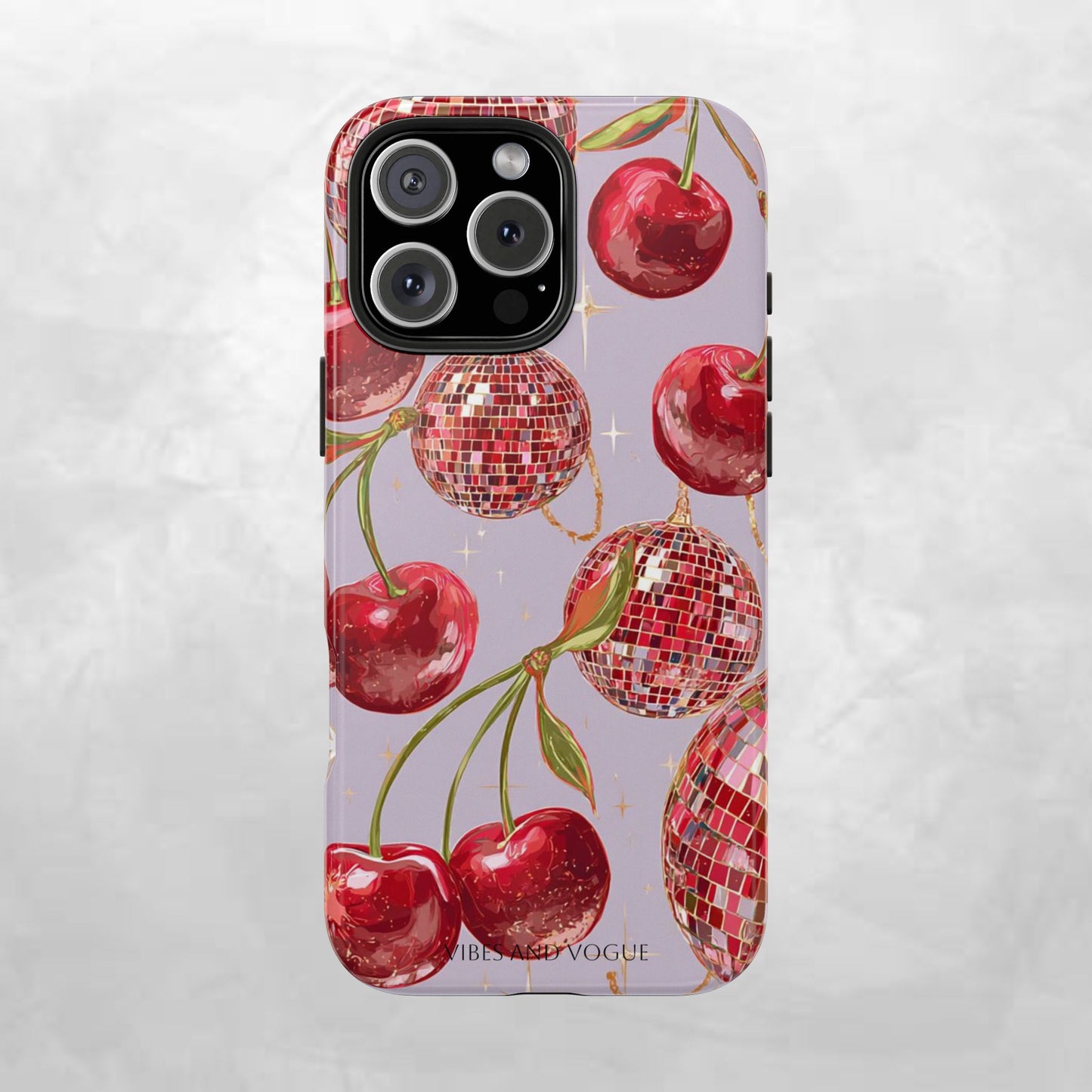 Disco Cherry Tough Phone Case — Retro Sparkle iPhone Protection