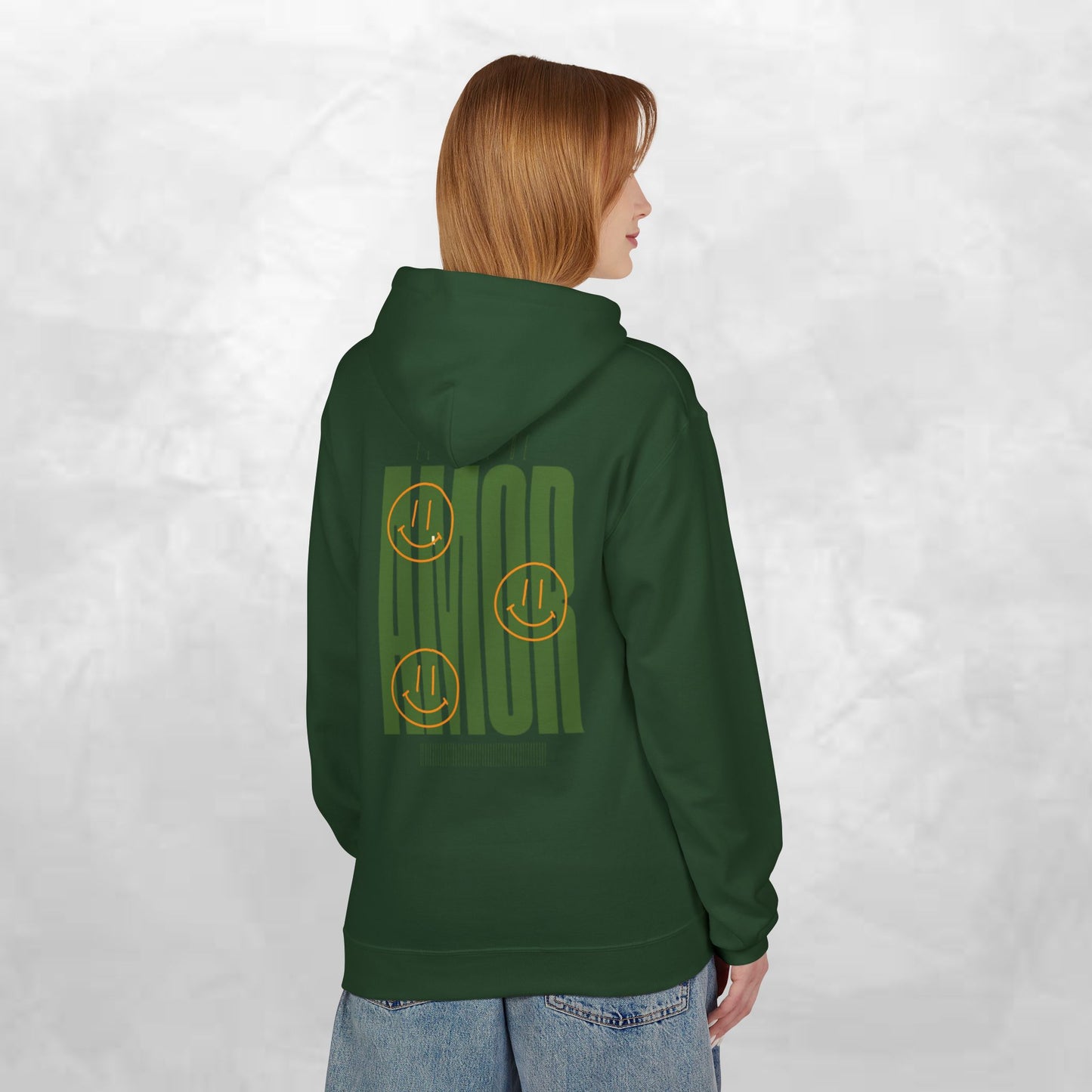 Amor Graphic Hoodie — Green Vintage Script Love Design
