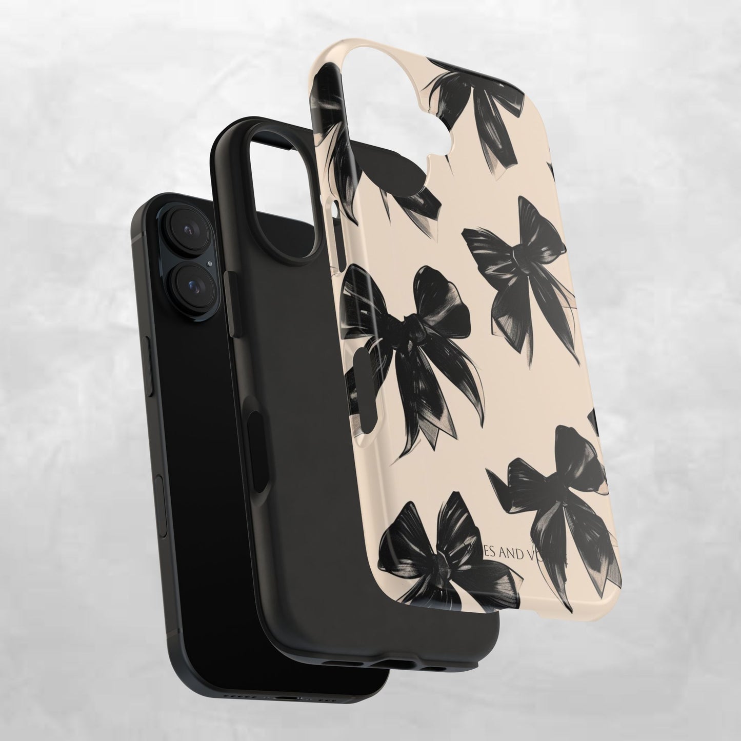 Tough Phone Case — Black Bow Pattern on Nude Background