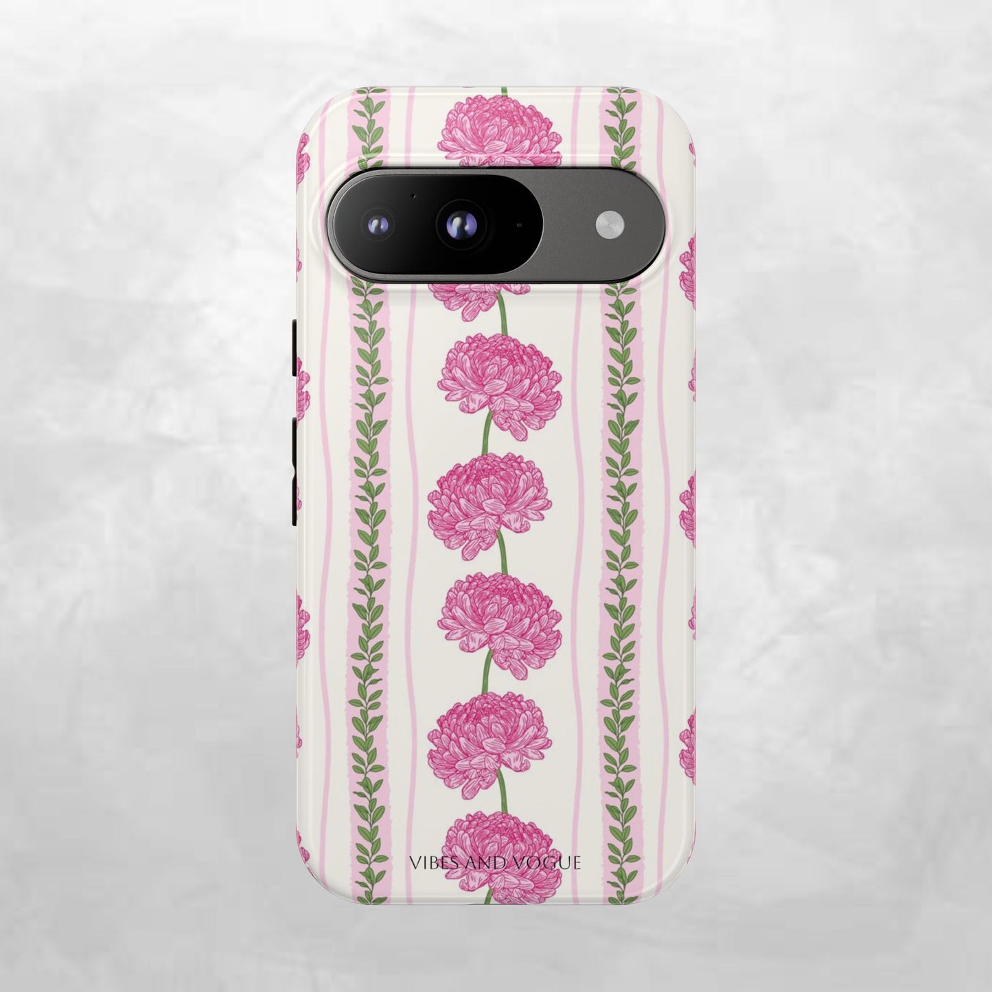 Floral Carnation Phone Case — Pink Vintage Stripe Tough Case