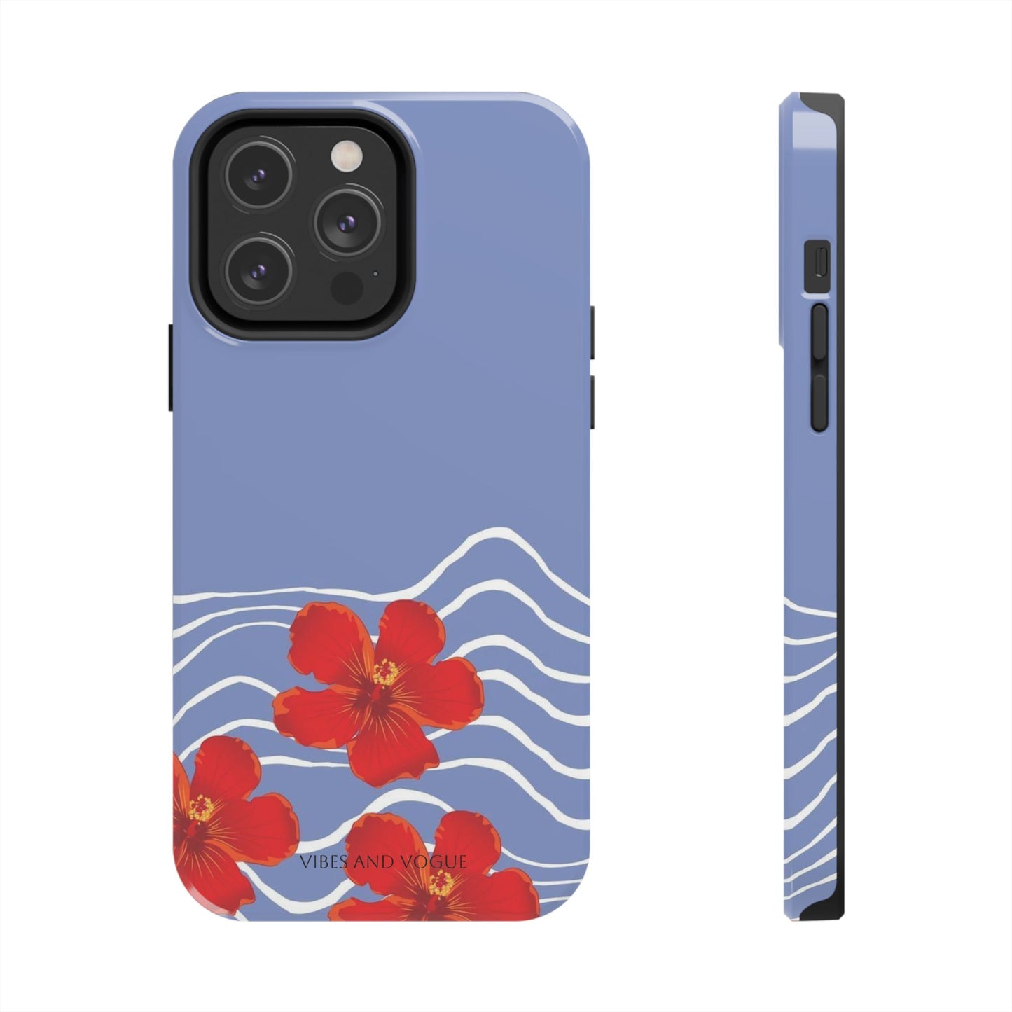 Tough Phone Case — Red Hibiscus Waves (Durable Protective Phone Cover)