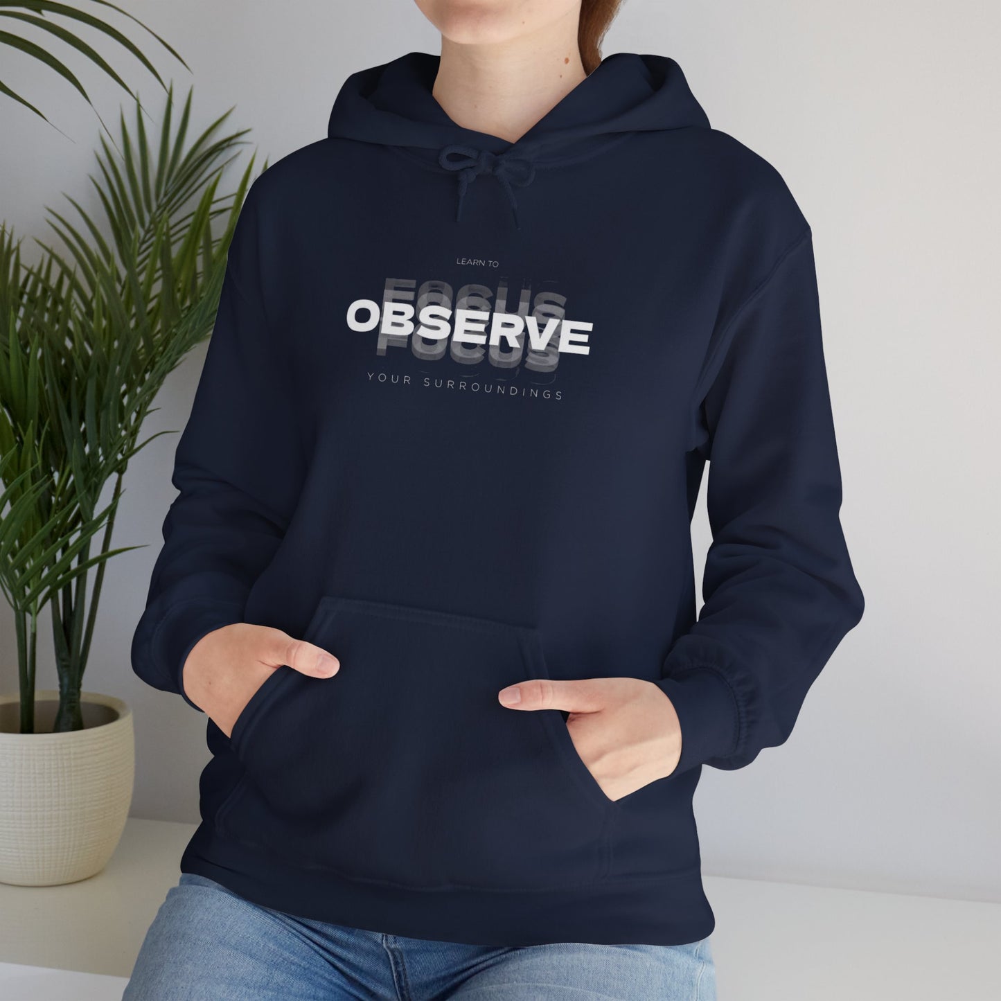 Observe Hoodie — Minimalist Glitch Text Black Pullover