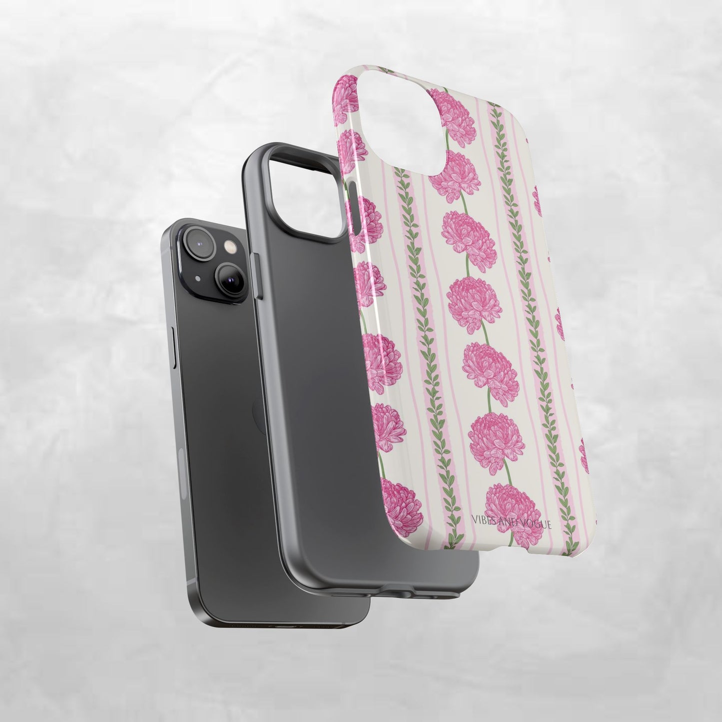 Floral Carnation Phone Case — Pink Vintage Stripe Tough Case