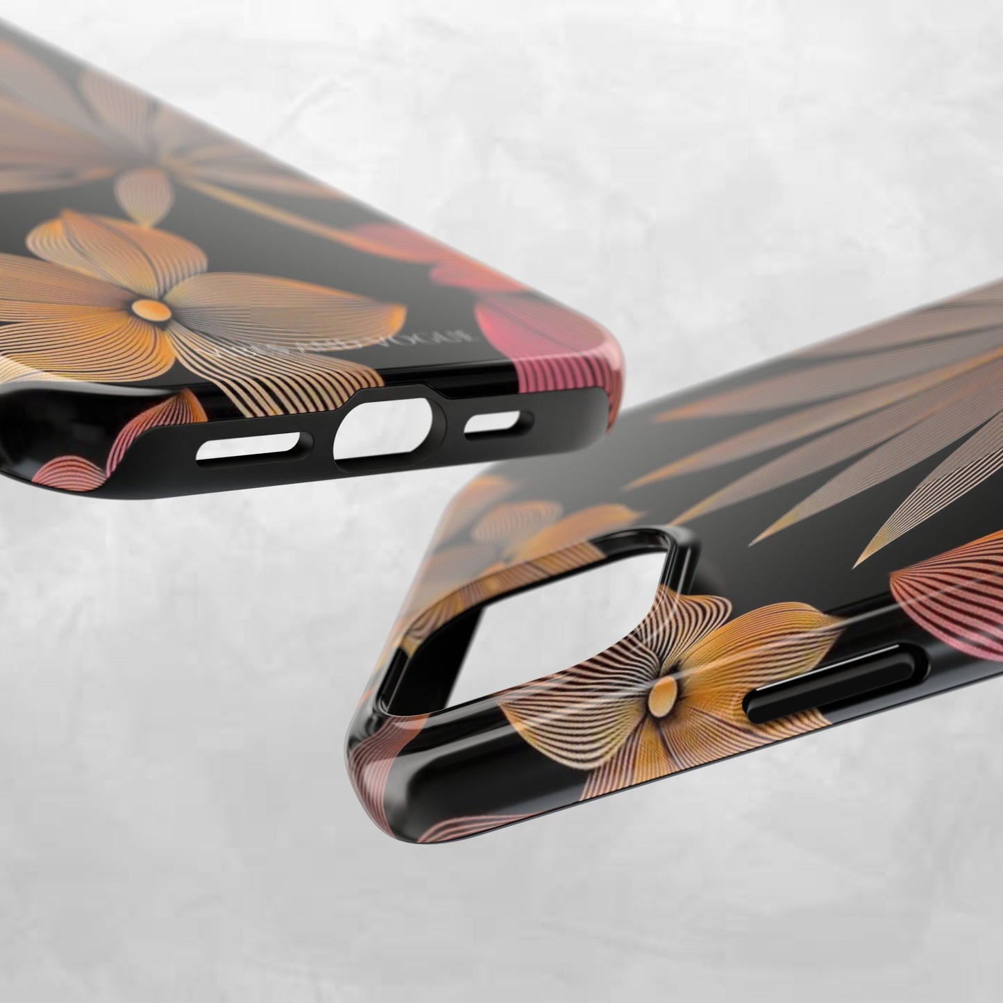 Tough Phone Case — Botanical Line Art Floral Design (Black & Copper)