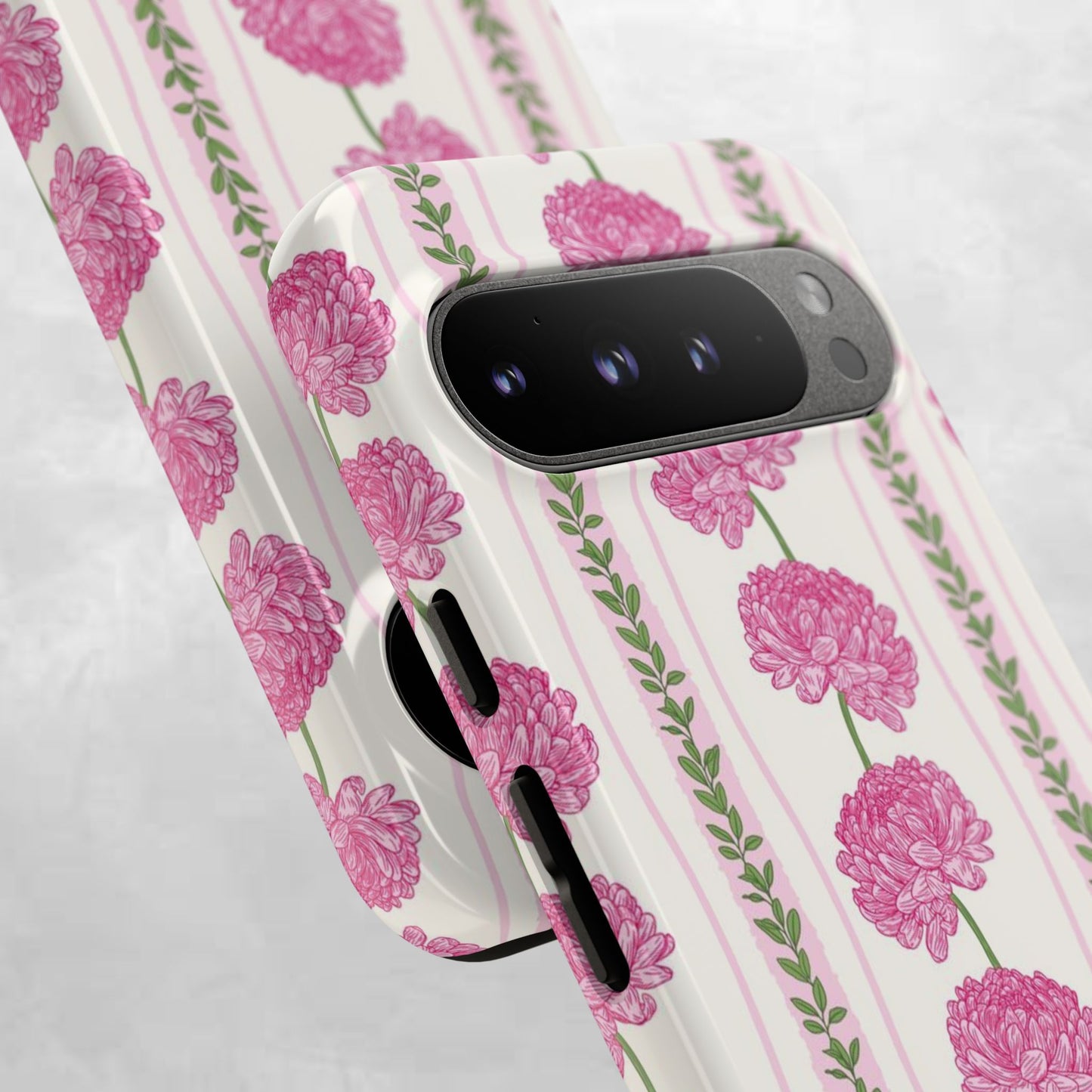 Floral Carnation Phone Case — Pink Vintage Stripe Tough Case