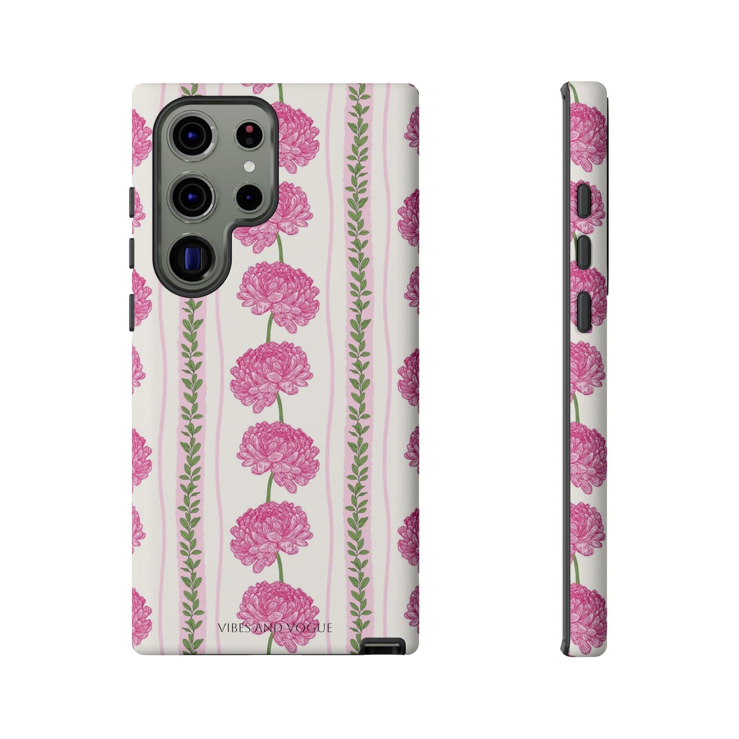 Floral Carnation Phone Case — Pink Vintage Stripe Tough Case