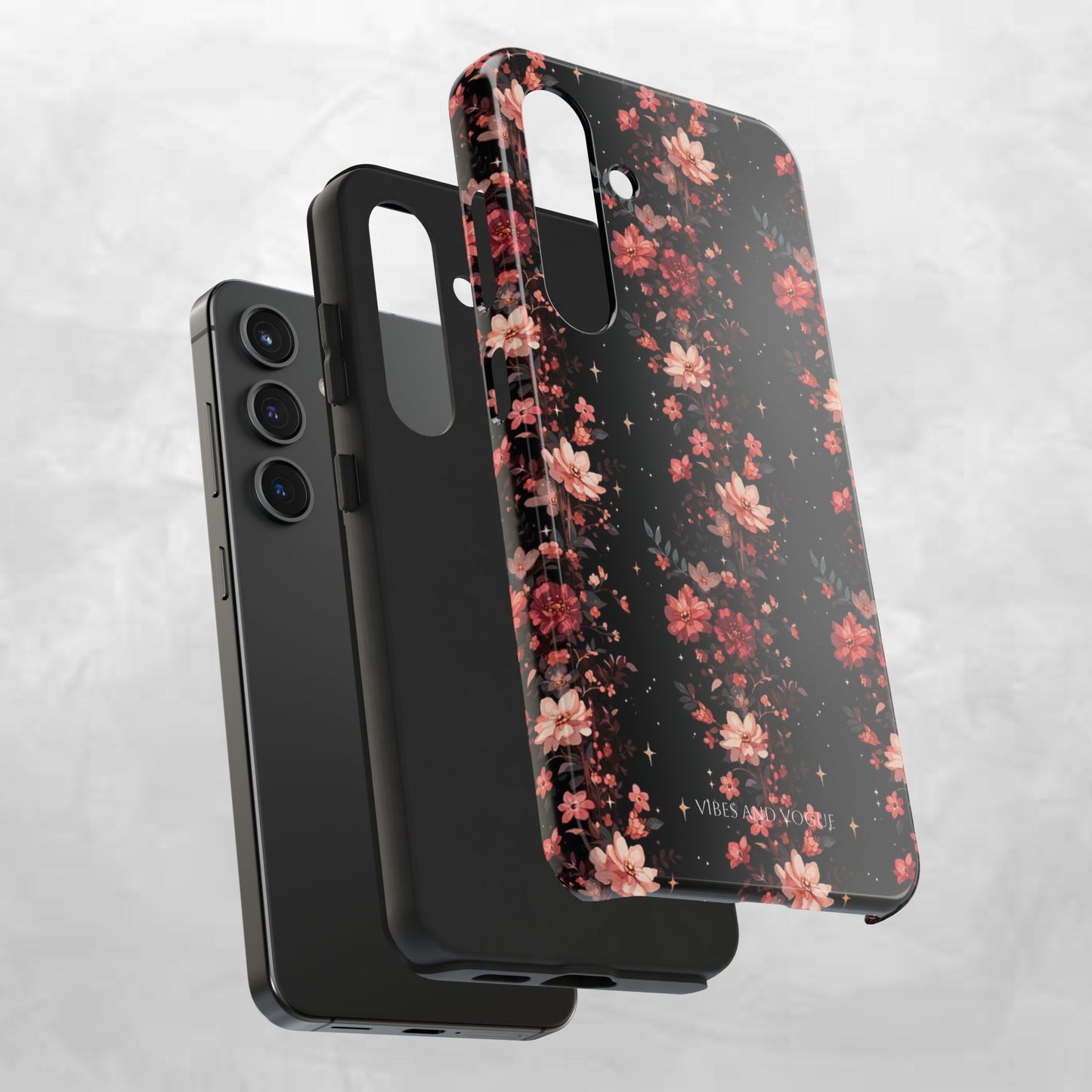 Floral Galaxy Phone Case – Dark Pink Blossom Tough Protective Case