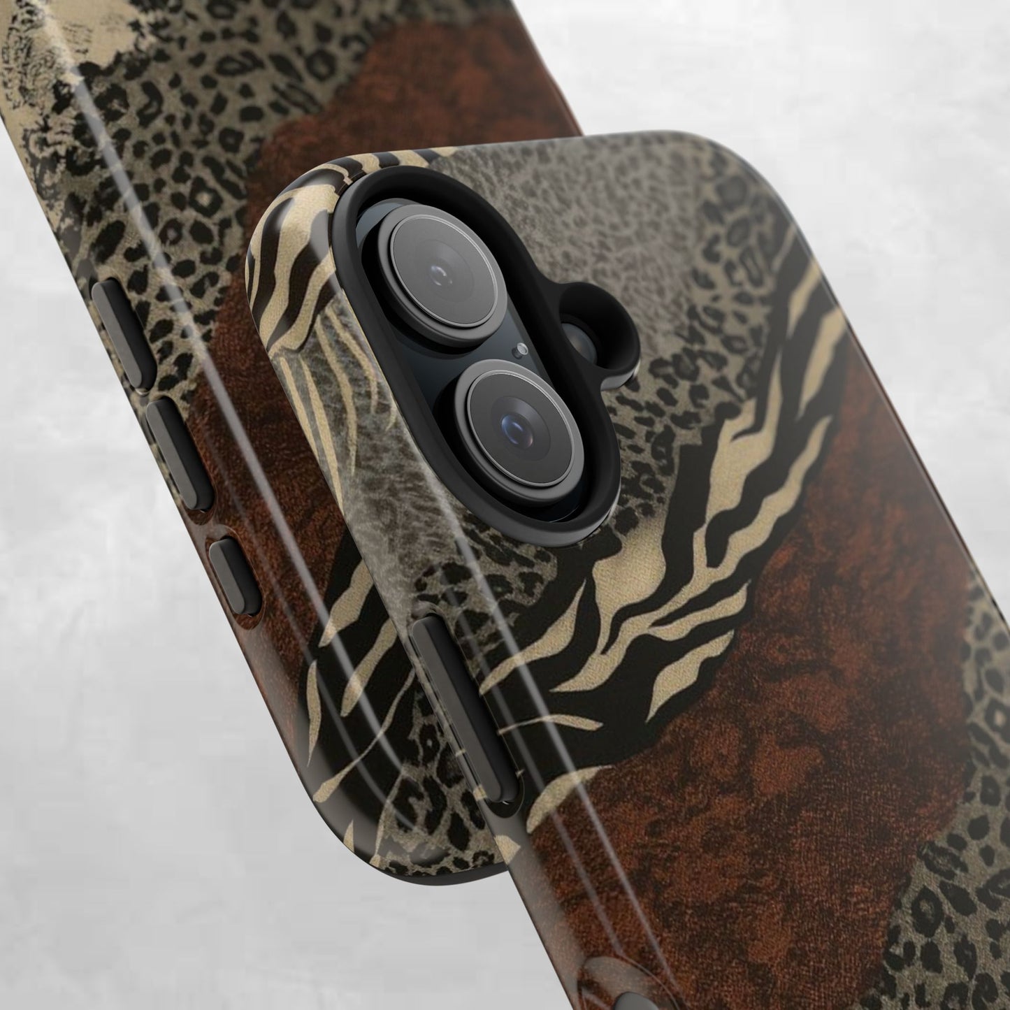 Safari Patchwork Tough Phone Case — Brown Leopard & Zebra Animal Print