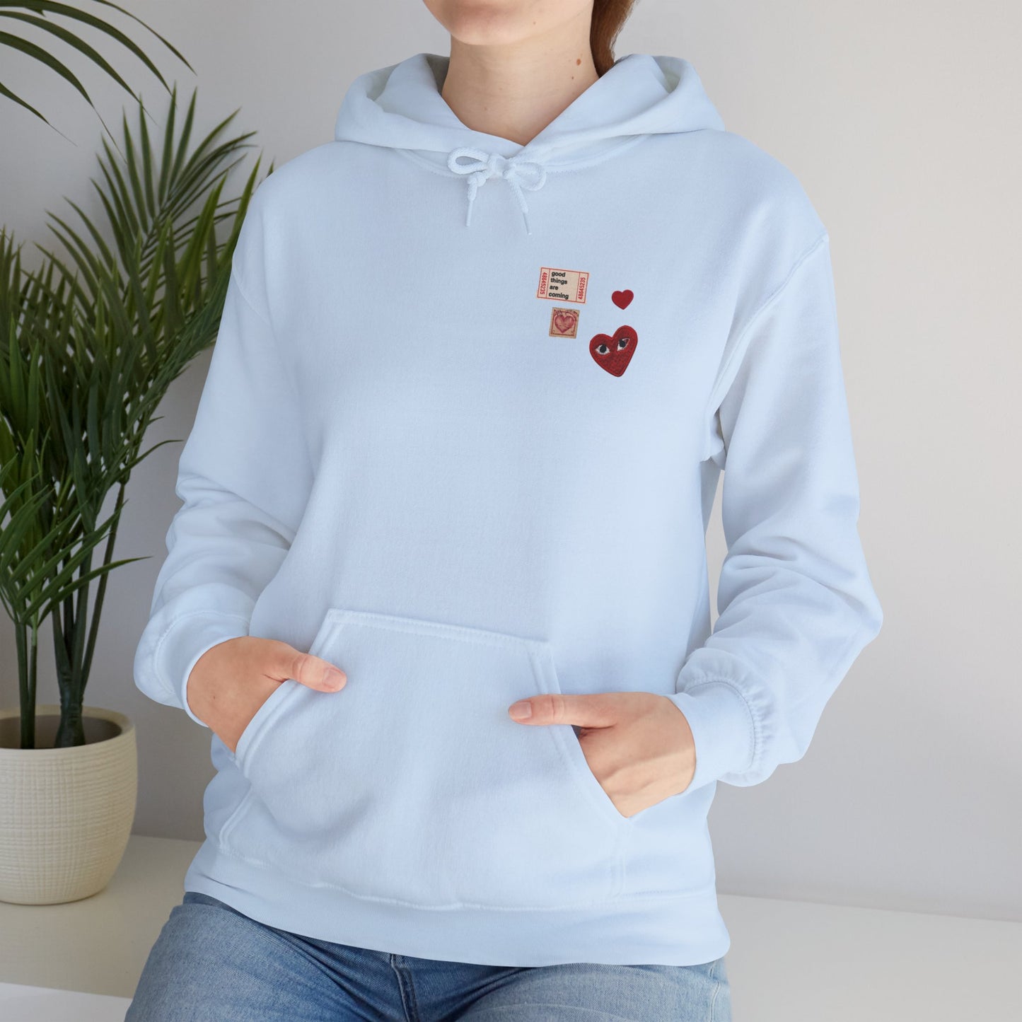 Hoodie — Tiny Vintage Valentine Hearts Chest Print