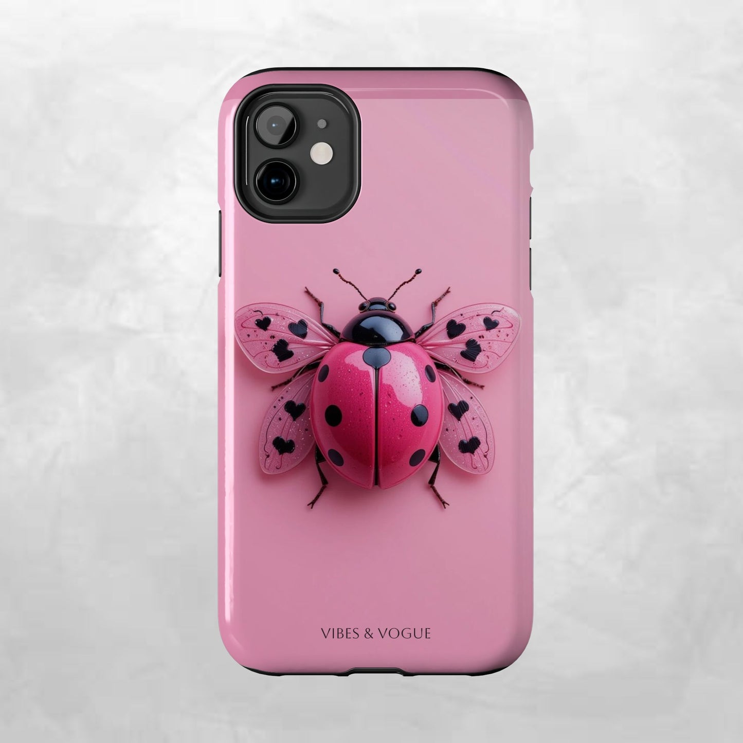 Pink Ladybug Tough Phone Case, Cute Phone Cover, Bug Lover Gift, Durable Smartphone Shell, Protective Tech Accessory