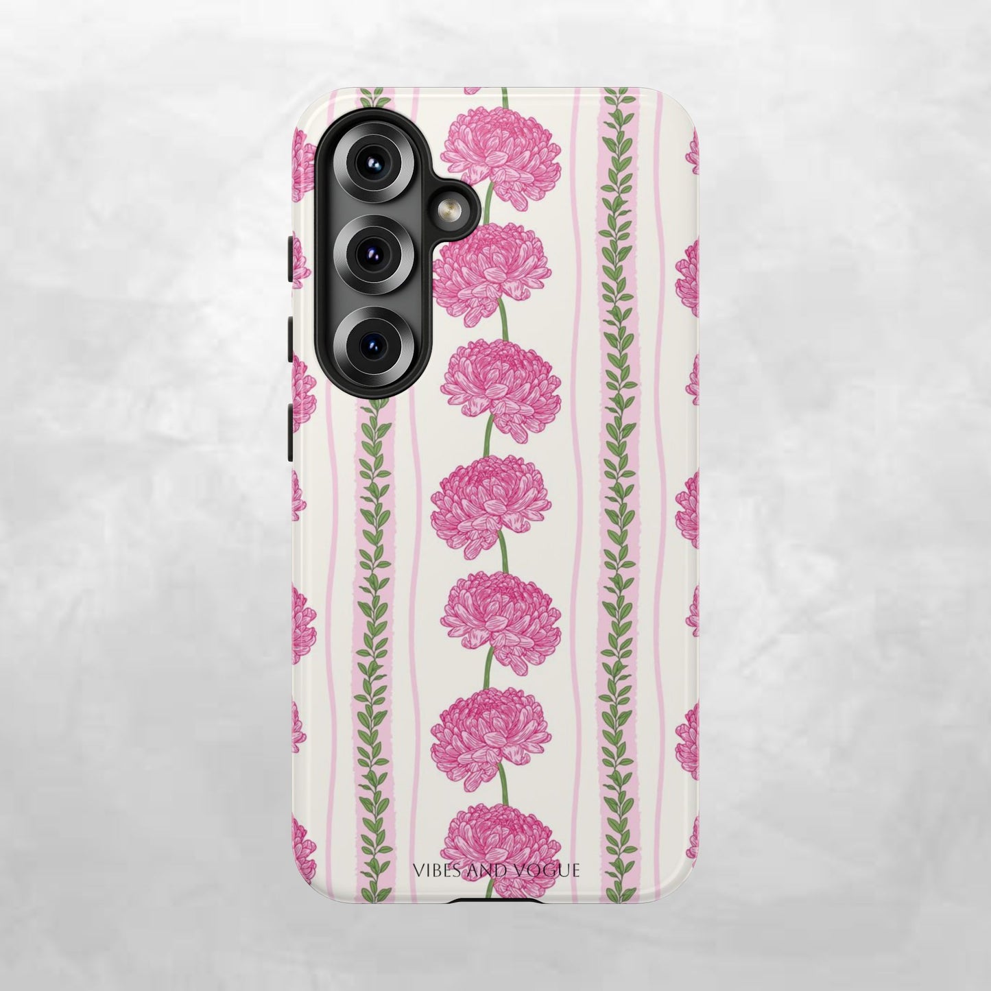 Floral Carnation Phone Case — Pink Vintage Stripe Tough Case