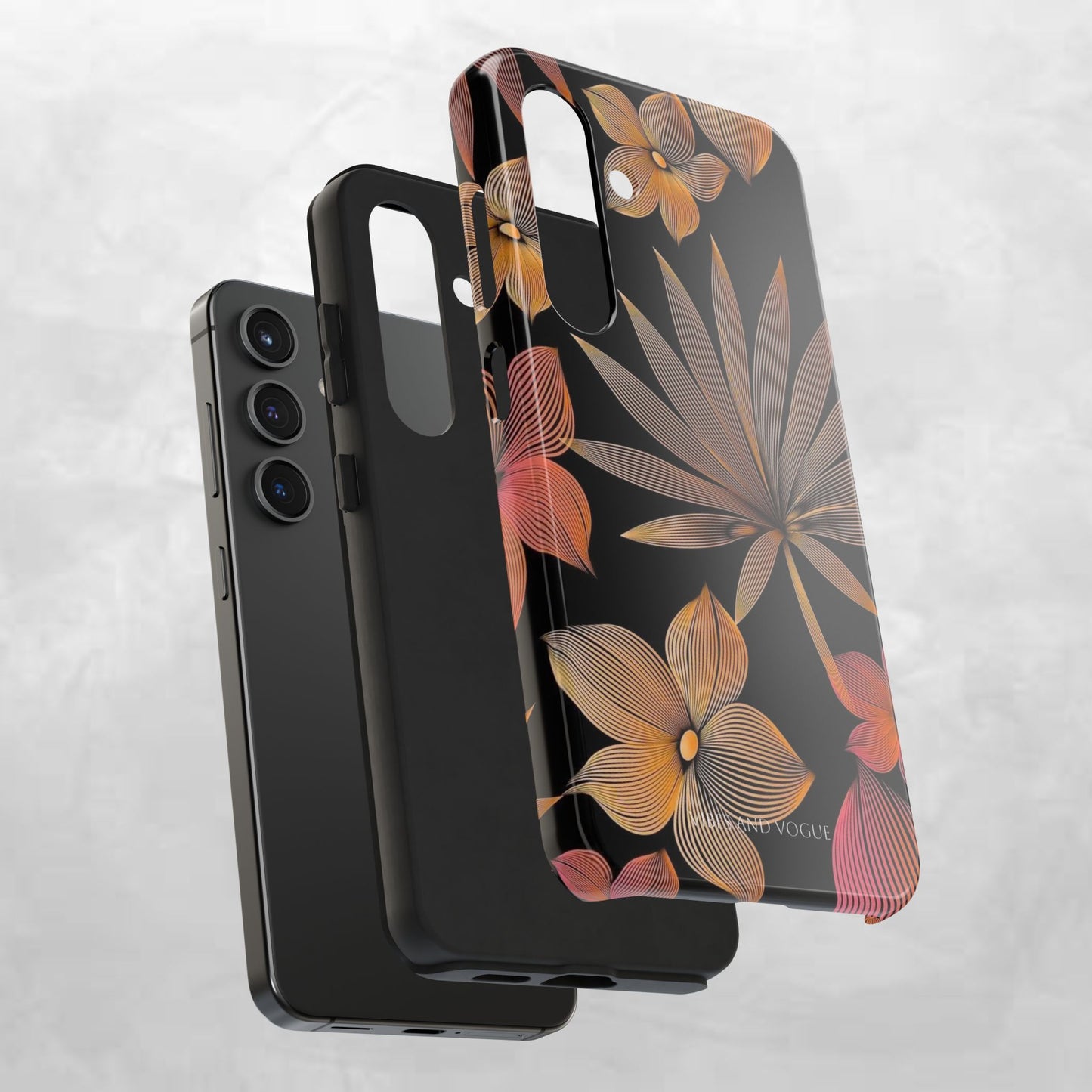Tough Phone Case — Botanical Line Art Floral Design (Black & Copper)