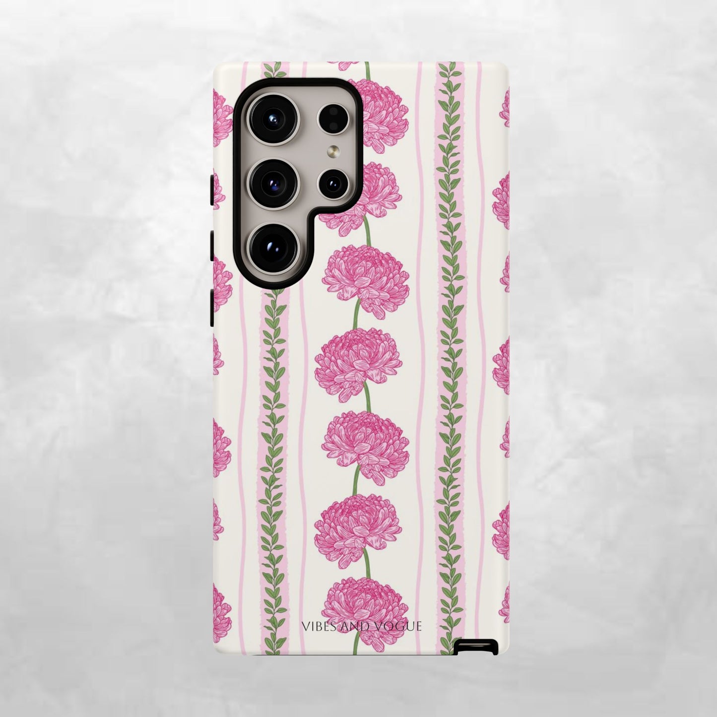 Floral Carnation Phone Case — Pink Vintage Stripe Tough Case