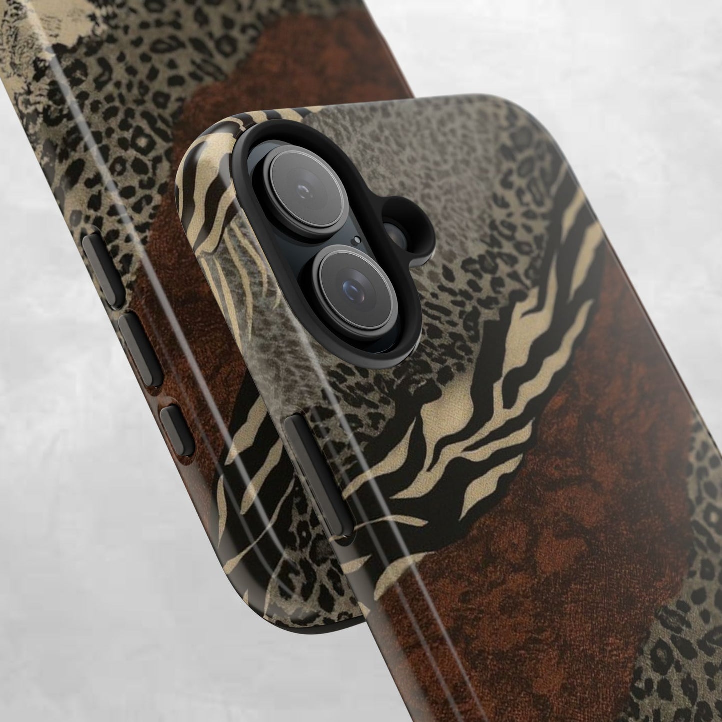 Safari Patchwork Tough Phone Case — Brown Leopard & Zebra Animal Print
