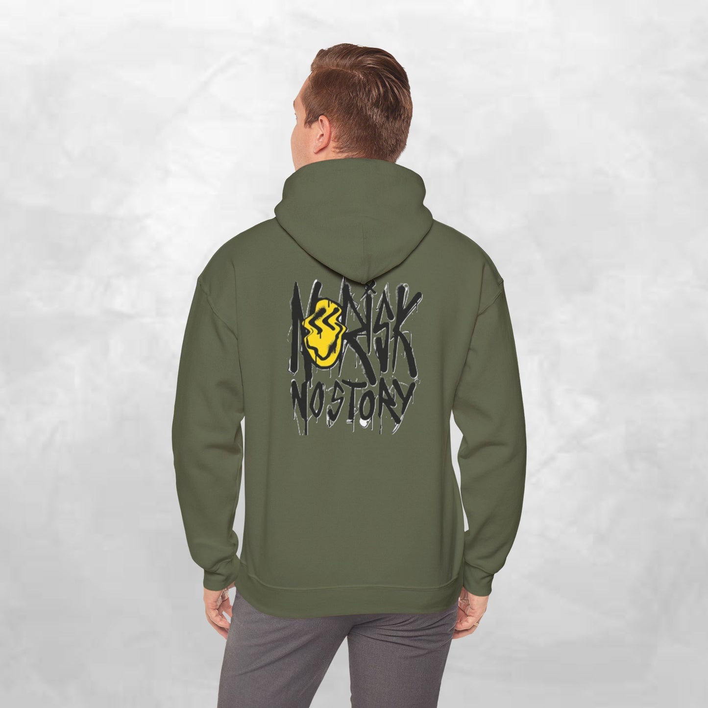 Unisex Heavy Blend Hooded Sweatshirt, Cozy Casual Wear, Trendy Street Style, Gift for Friends, Vibes & Vogue Design, Norisk No Story Hoodie