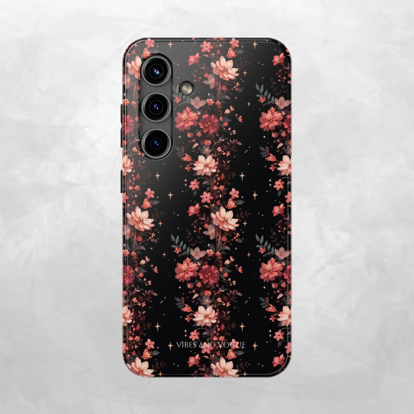 Floral Galaxy Phone Case – Dark Pink Blossom Tough Protective Case