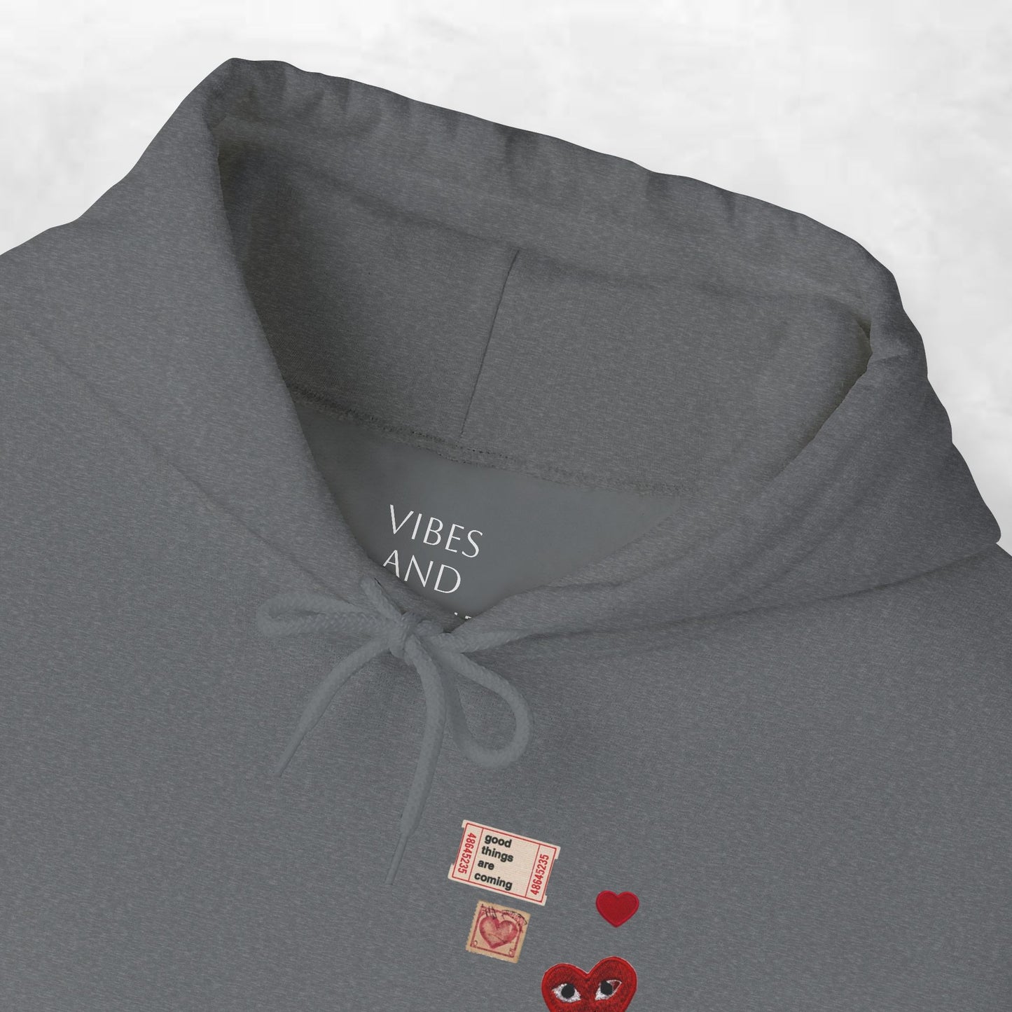 Hoodie — Tiny Vintage Valentine Hearts Chest Print