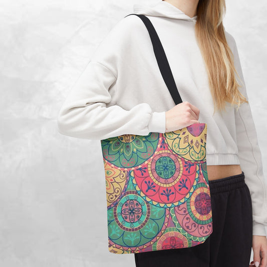 Vibrant Mandala Tote Bag, Boho Chic Carrying Bag, Eco-Friendly Shopping Tote, Gypsy Style Grocery Bag, Summer Festival Accessory