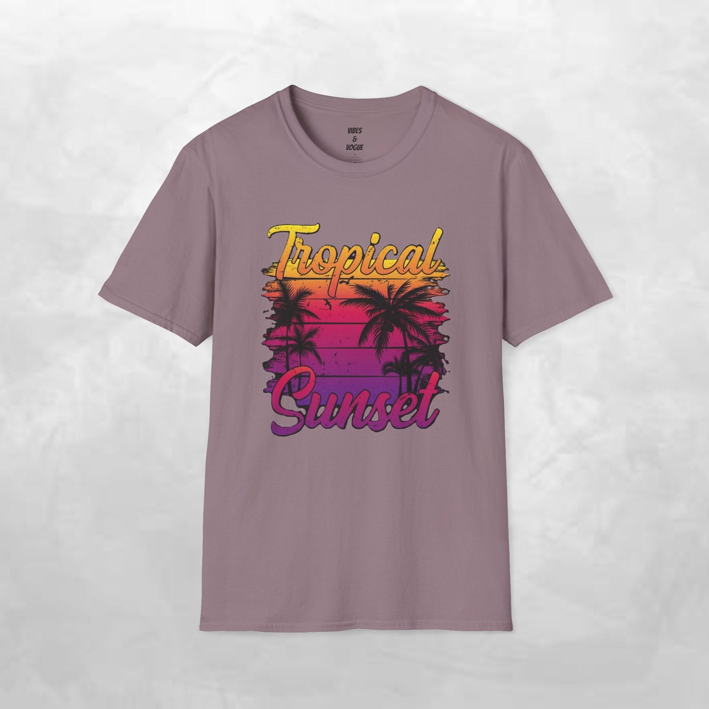Tropical Sunset Unisex Softstyle T-Shirt – Perfect for Summer Vibes and Beach Lovers