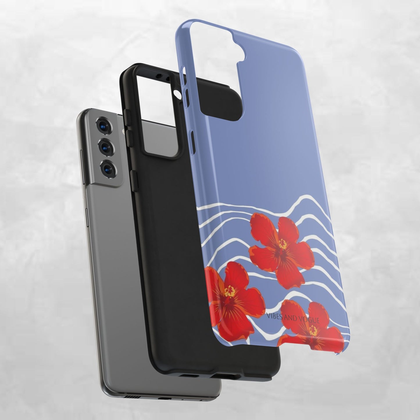 Tough Phone Case — Red Hibiscus Waves (Durable Protective Phone Cover)