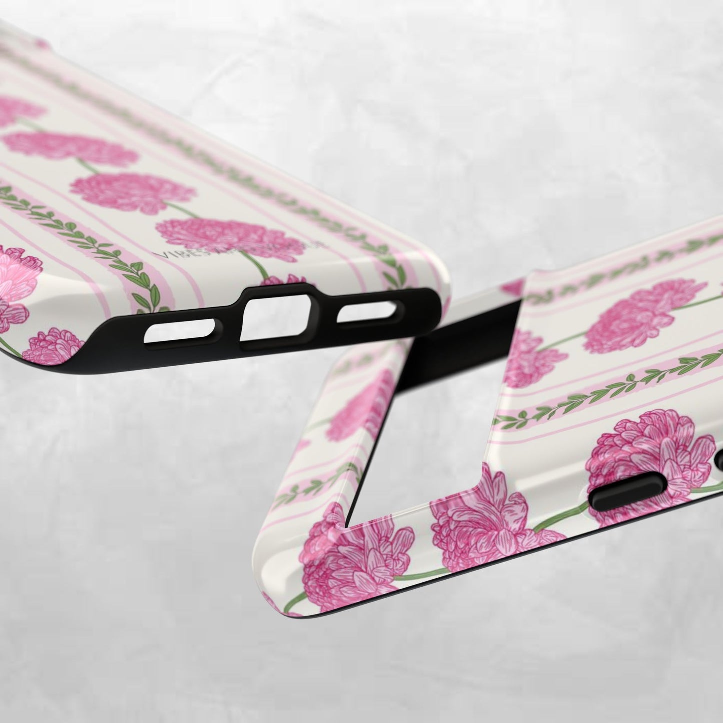 Floral Carnation Phone Case — Pink Vintage Stripe Tough Case