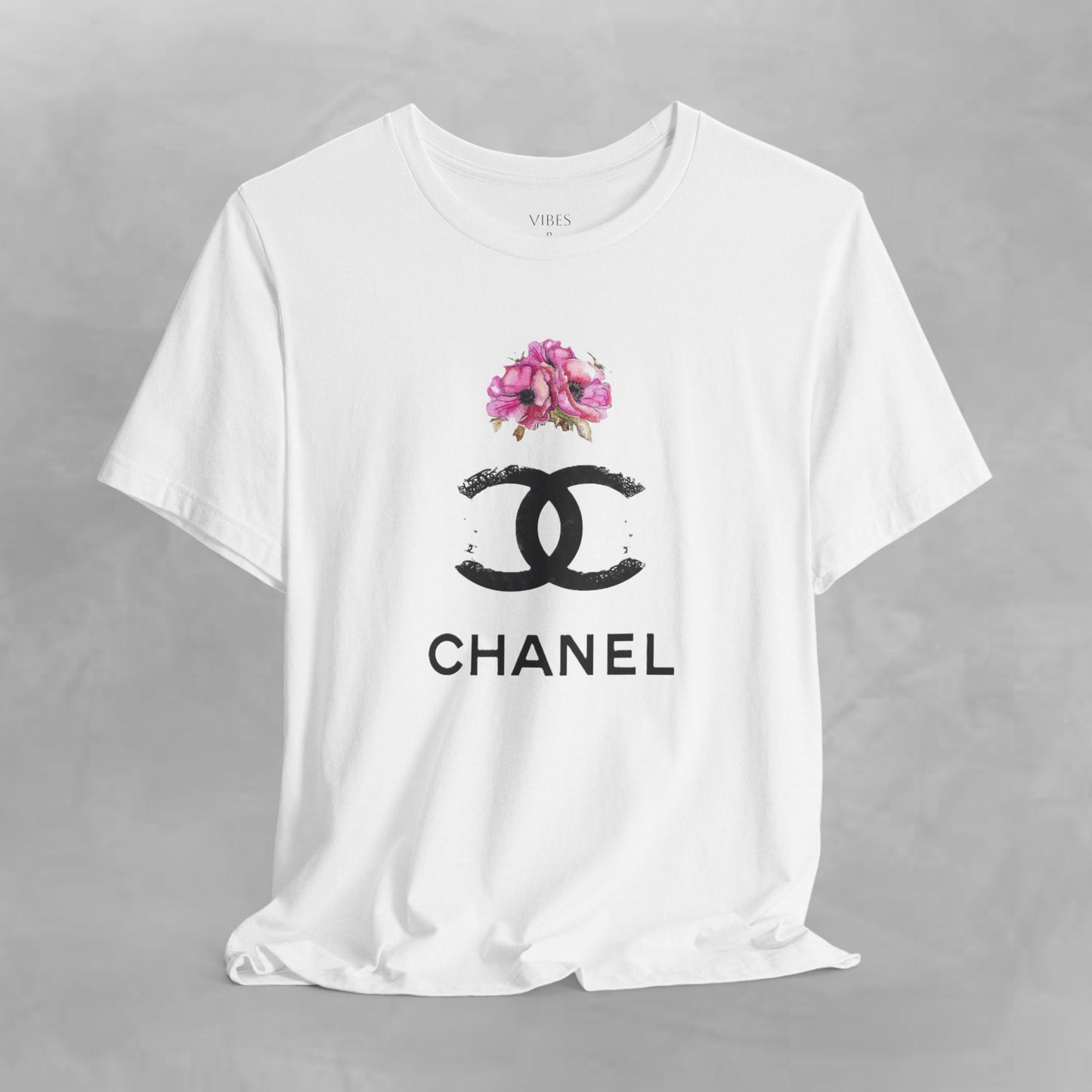 Chic Floral Logo Tee | Stylish Unisex Jersey Short Sleeve T-Shirt, Fashion Tee, Luxury Aesthetic, Gift for Her, Casual Wear, Trendy Apparel