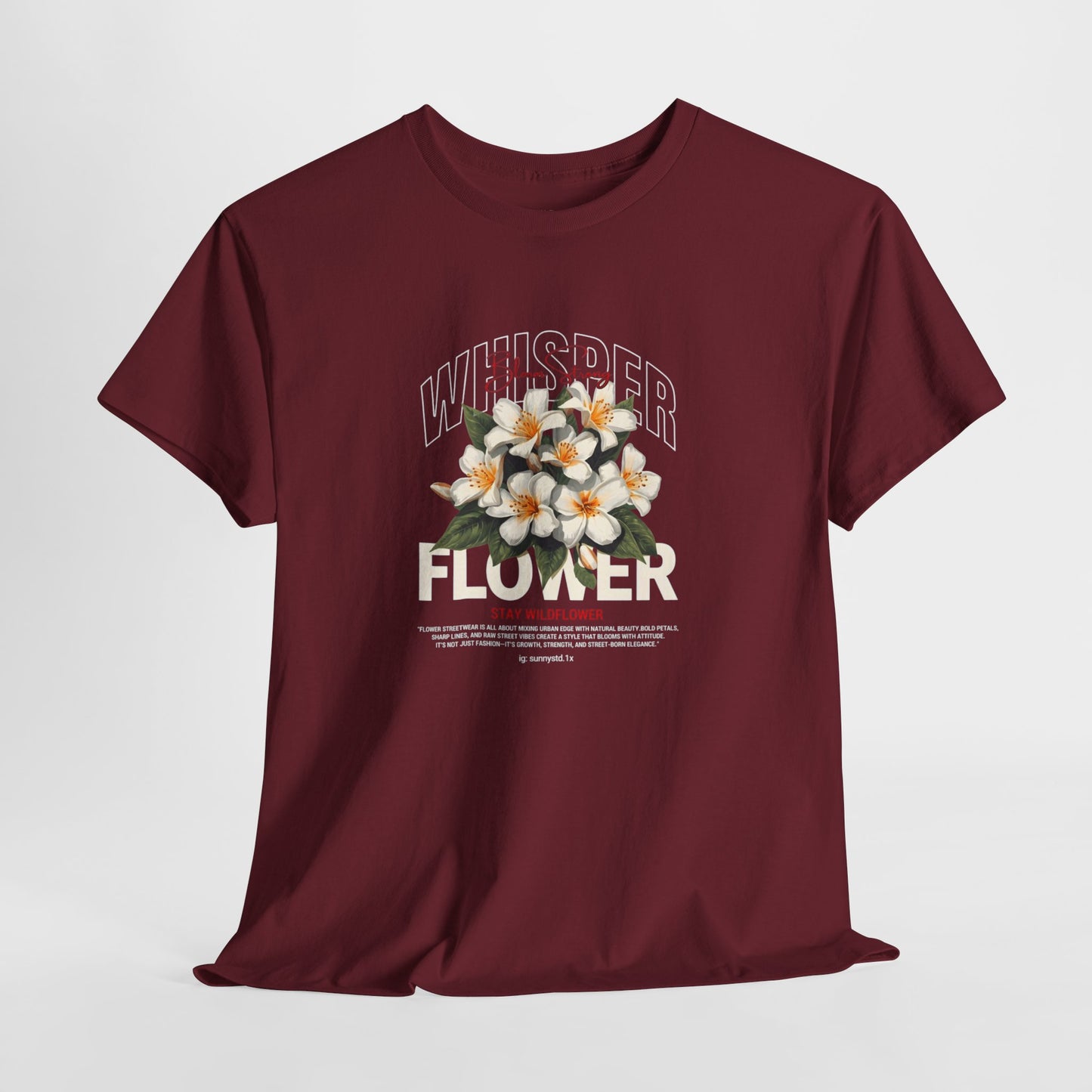 Floral "Whisper Flower" Graphic Tee — Vintage Plumeria Blossom Shirt
