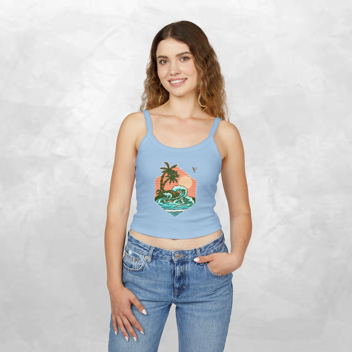 Tropical Waves Spaghetti Strap Tank Top - Beach Vibes Summer Apparel