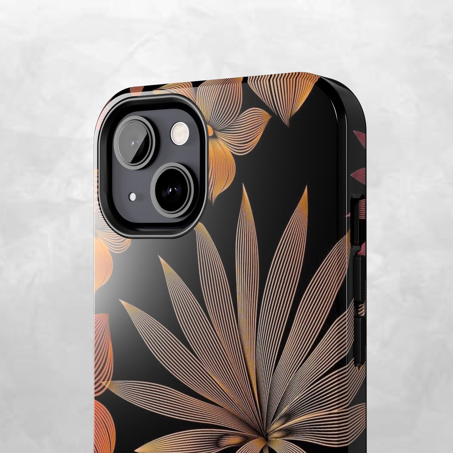 Tough Phone Case — Botanical Line Art Floral Design (Black & Copper)