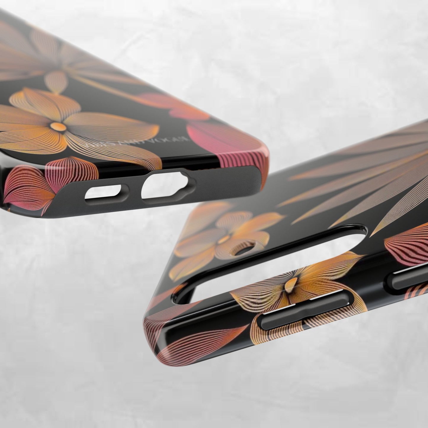 Tough Phone Case — Botanical Line Art Floral Design (Black & Copper)