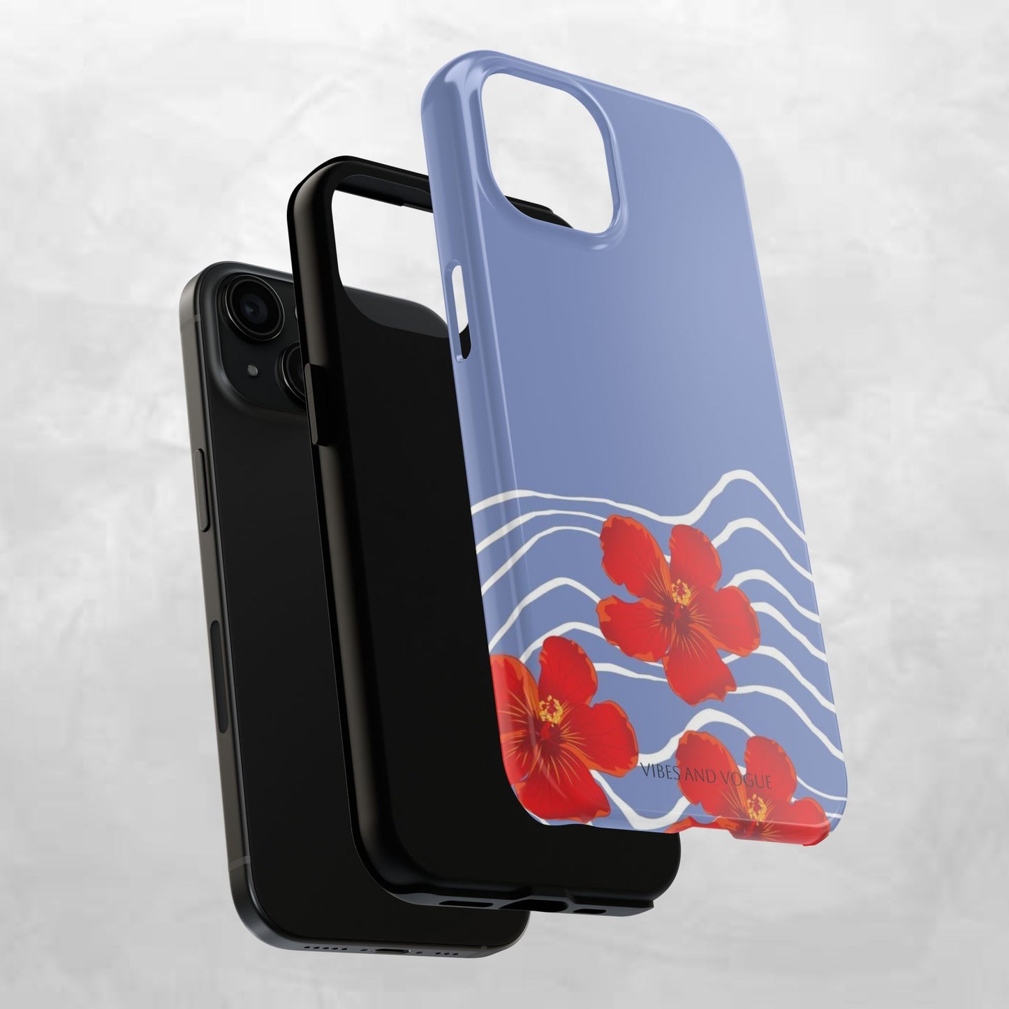 Tough Phone Case — Red Hibiscus Waves (Durable Protective Phone Cover)