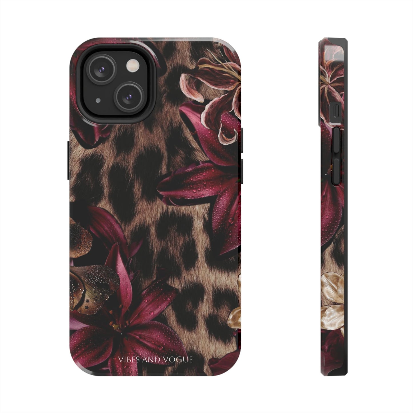 Leopard Bloom Tough Phone Case — Burgundy Floral Protective Cover