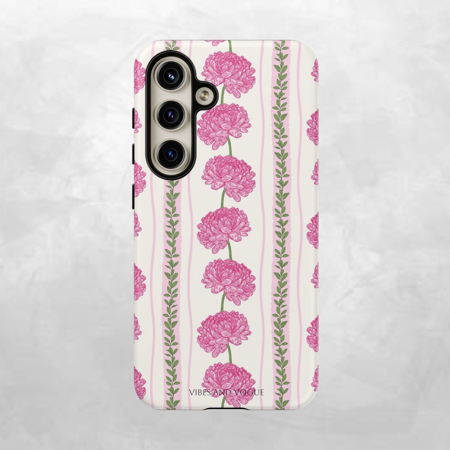 Floral Carnation Phone Case — Pink Vintage Stripe Tough Case