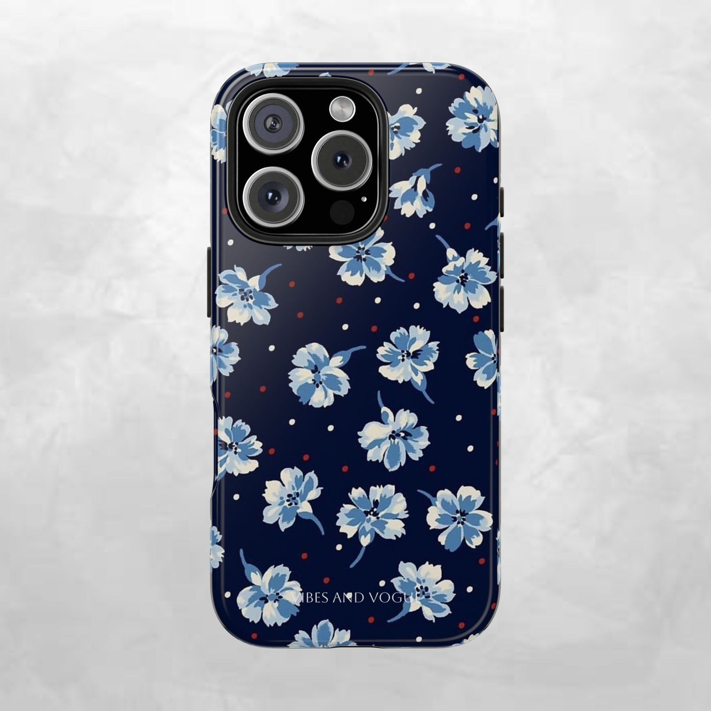 Floral Navy Tough Phone Case — Blue Blossom Protective Phone Cover