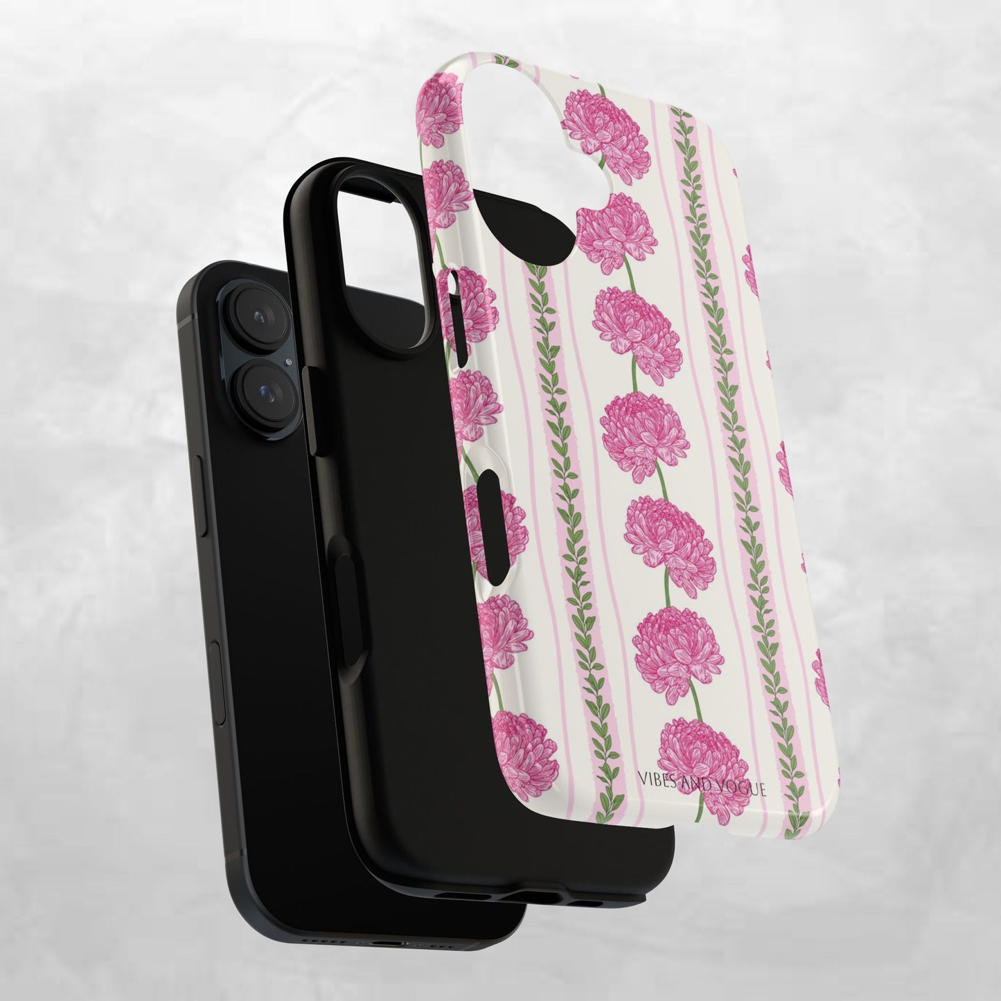 Floral Carnation Phone Case — Pink Vintage Stripe Tough Case