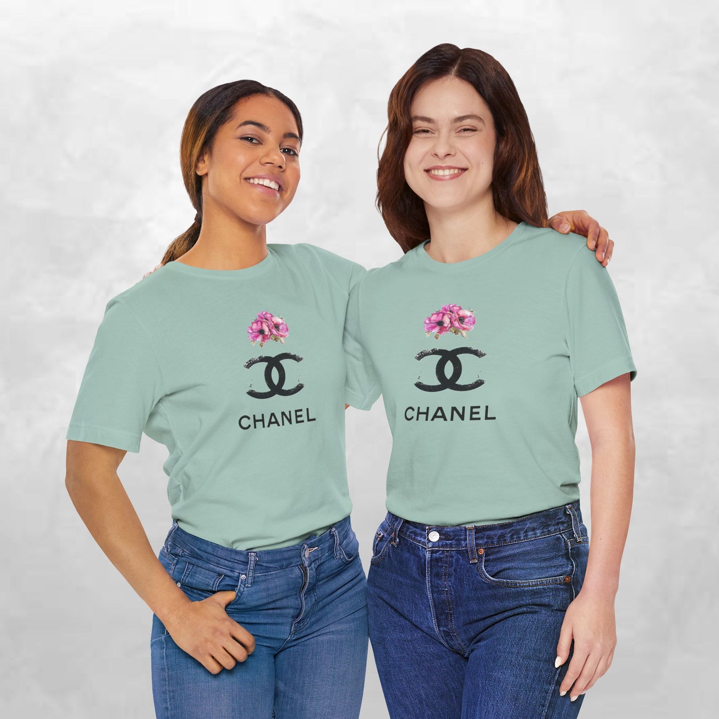 Chic Floral Logo Tee | Stylish Unisex Jersey Short Sleeve T-Shirt, Fashion Tee, Luxury Aesthetic, Gift for Her, Casual Wear, Trendy Apparel