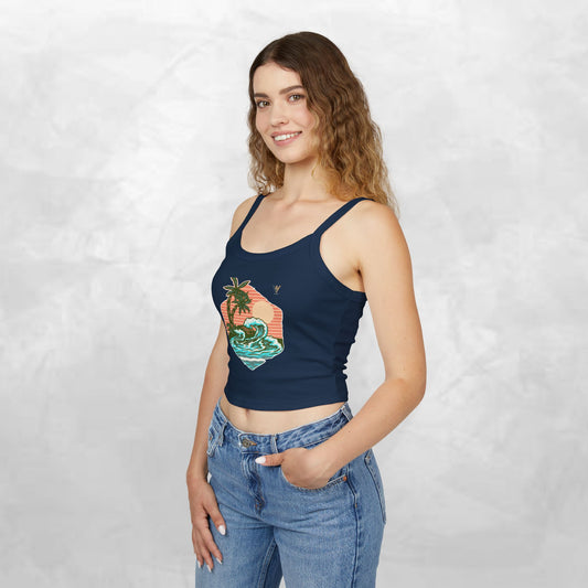 Tropical Waves Spaghetti Strap Tank Top - Beach Vibes Summer Apparel