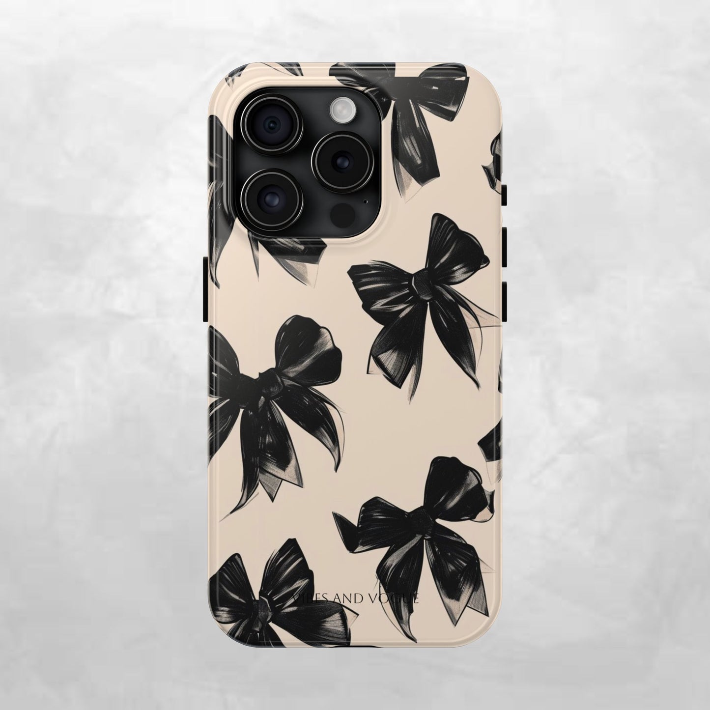 Tough Phone Case — Black Bow Pattern on Nude Background