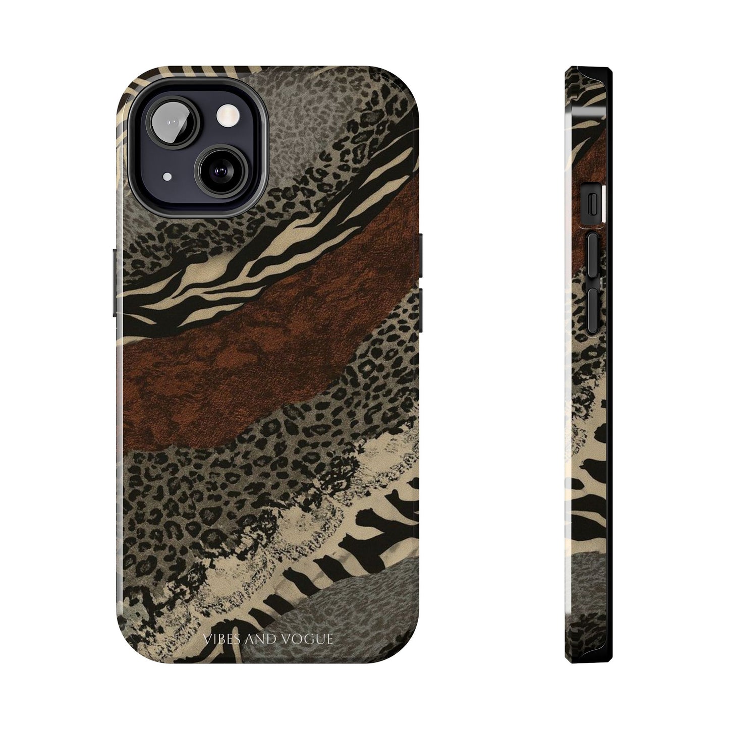 Safari Patchwork Tough Phone Case — Brown Leopard & Zebra Animal Print